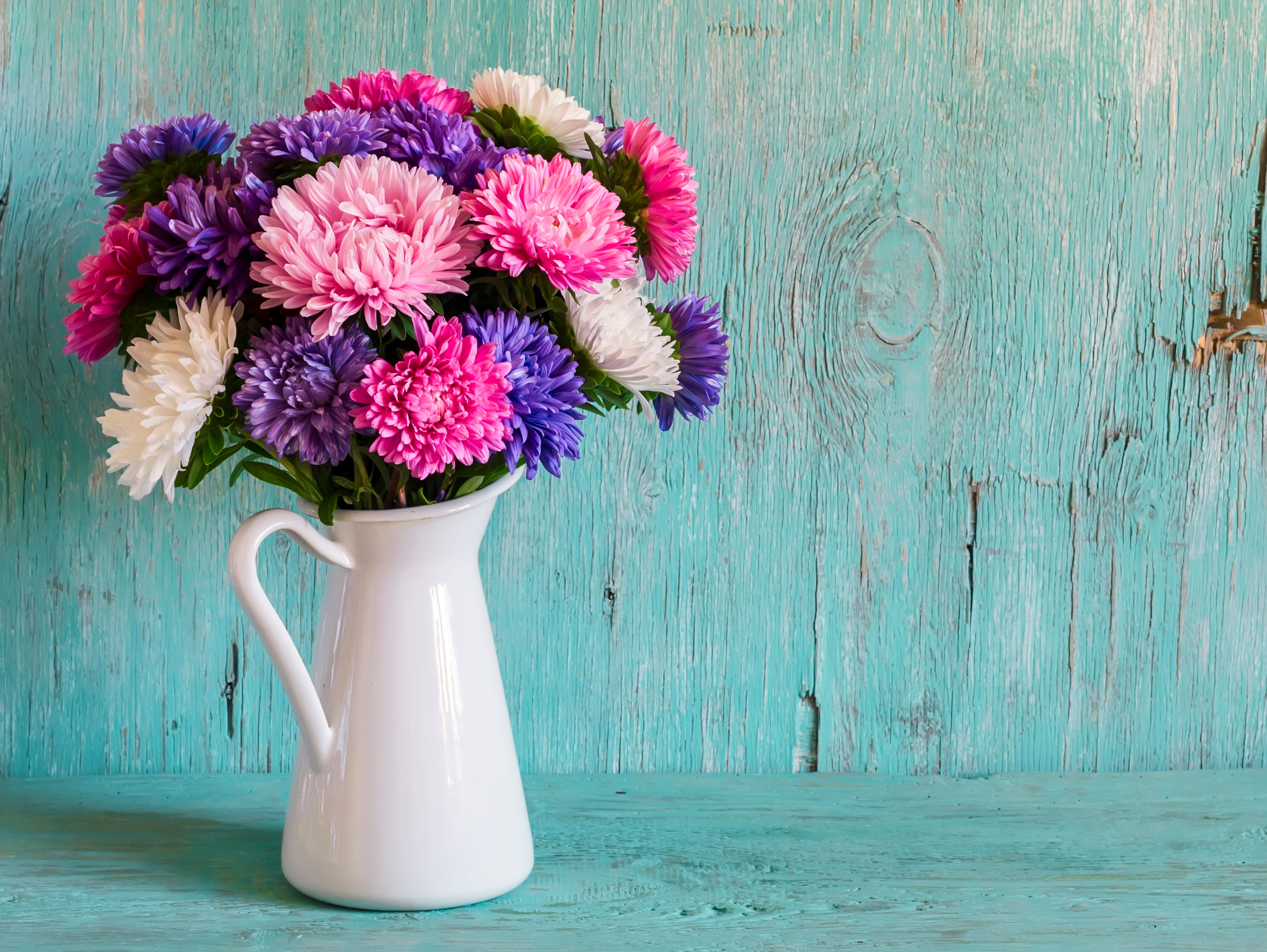 Download mobile wallpaper Still Life, Flower, Bouquet, Vase, Colorful, Daisy, Photography, Pitcher for free.