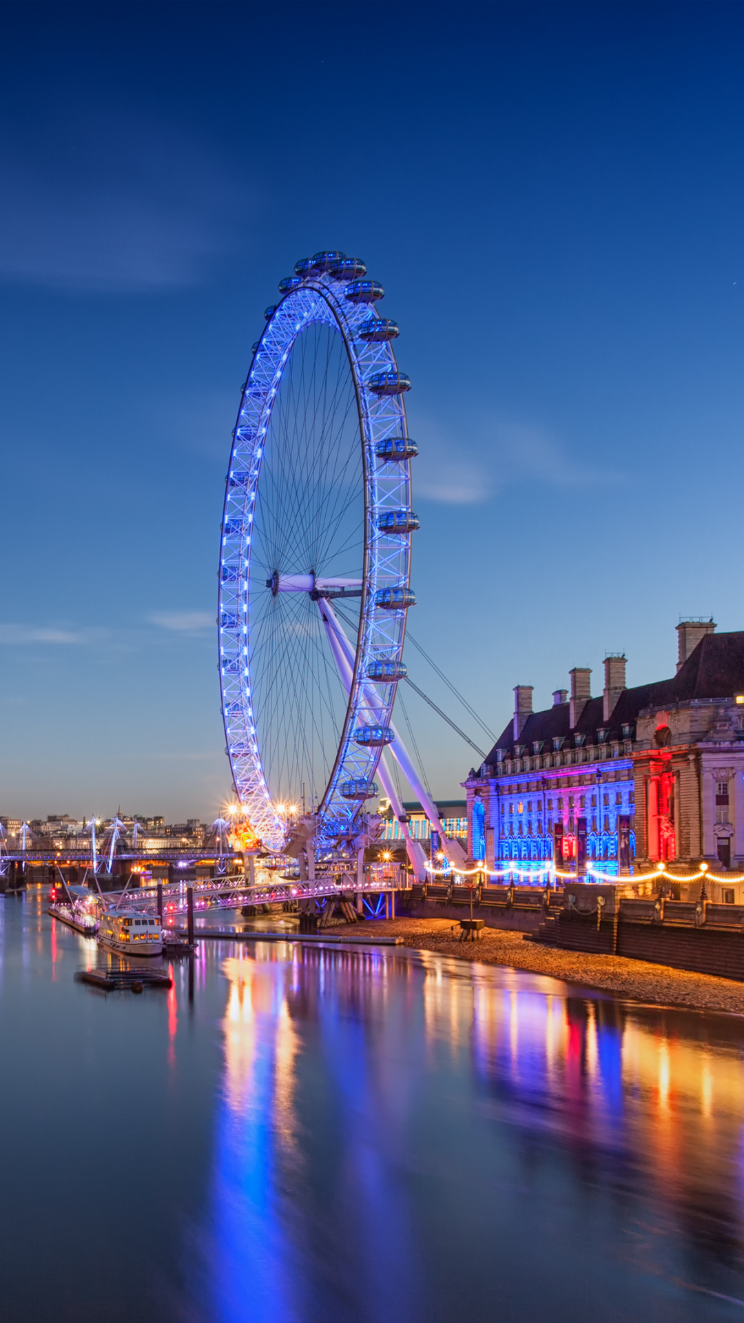 Скачати мобільні шпалери Річка, Ніч, Лондон, Будівля, Створено Людиною, London Eye безкоштовно.