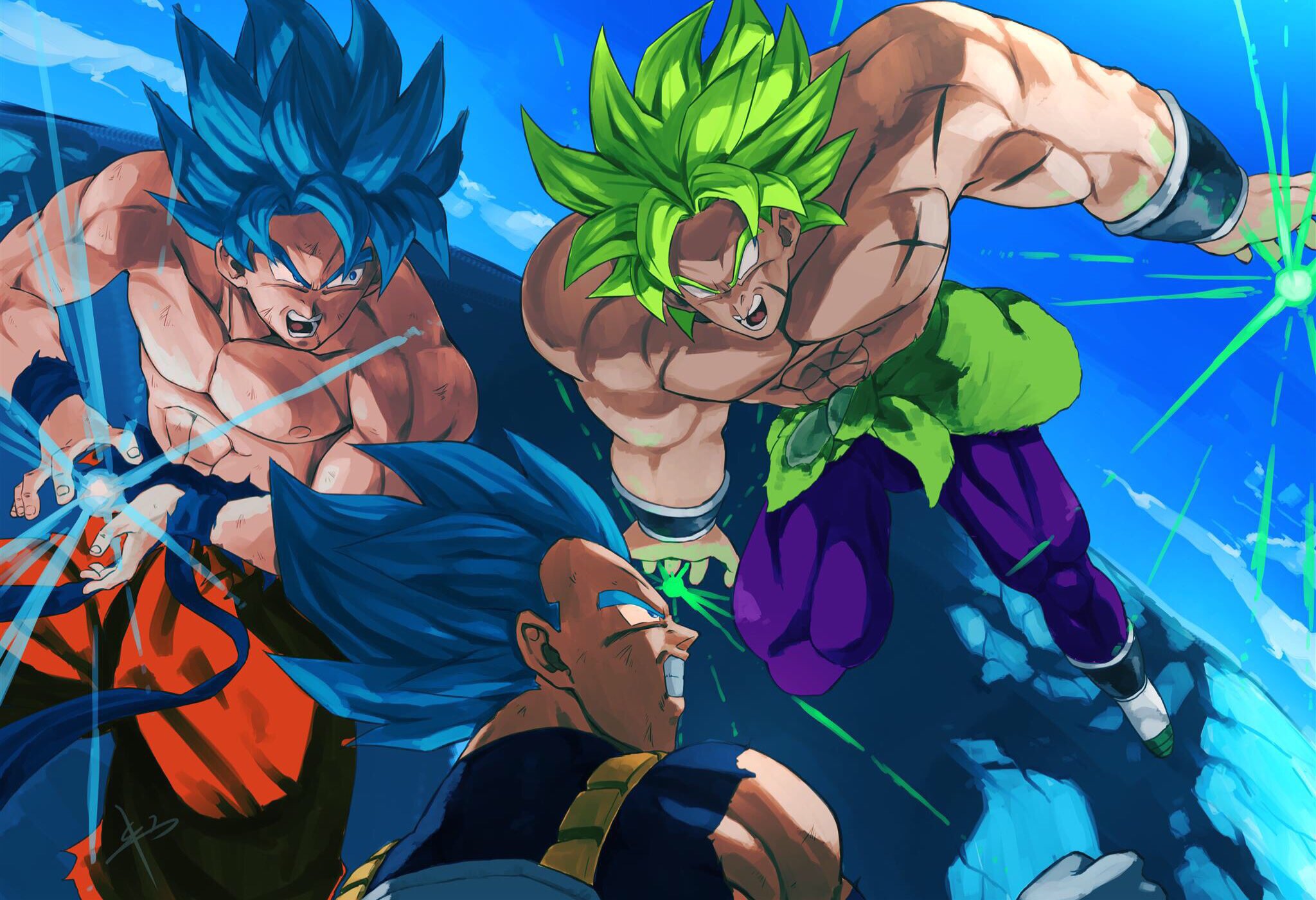 Download mobile wallpaper Anime, Goku, Vegeta (Dragon Ball), Broly (Dragon Ball), Super Saiyan Blue, Dragon Ball Super: Broly, Super Saiyan Green for free.
