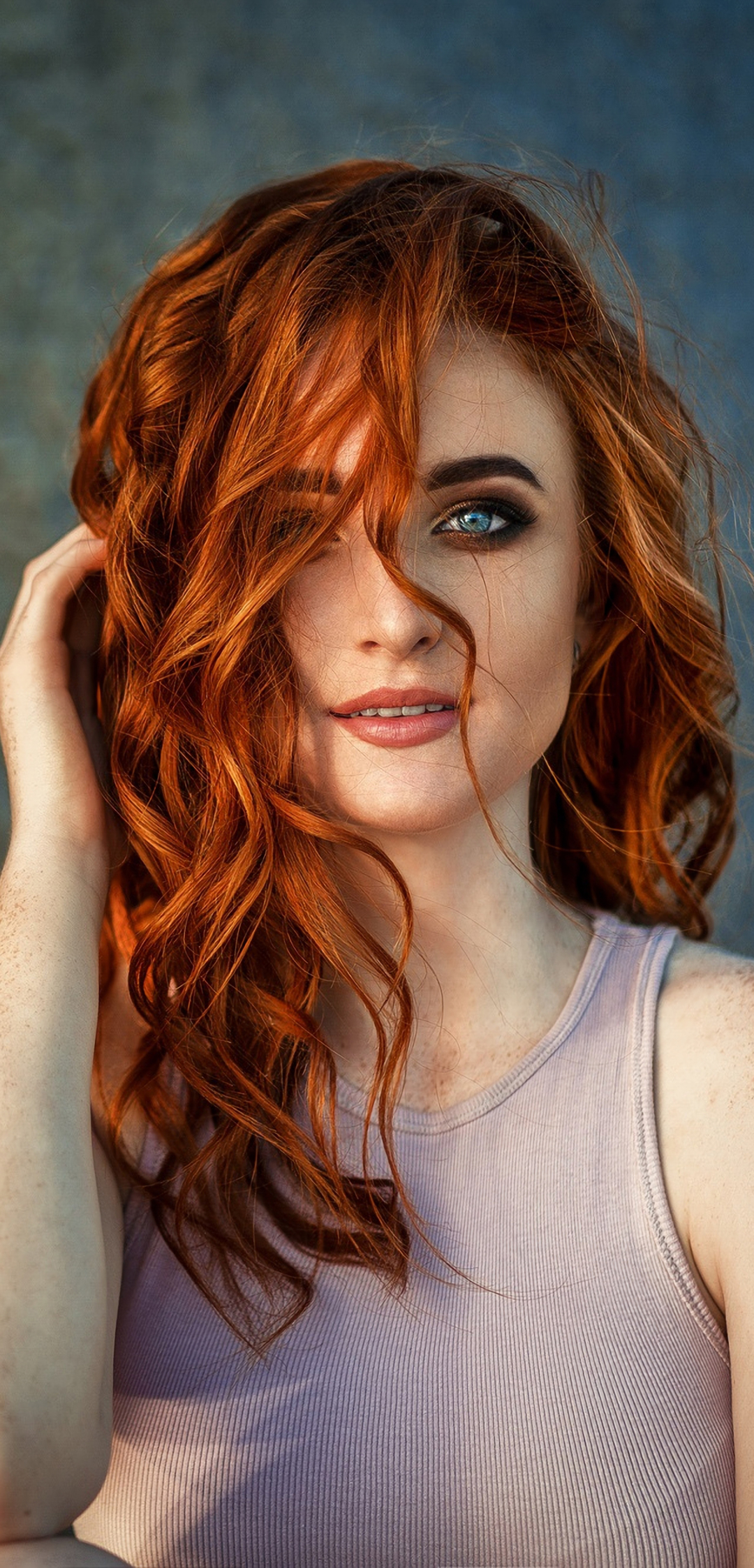 Download mobile wallpaper Redhead, Model, Women, Blue Eyes, Freckles for free.