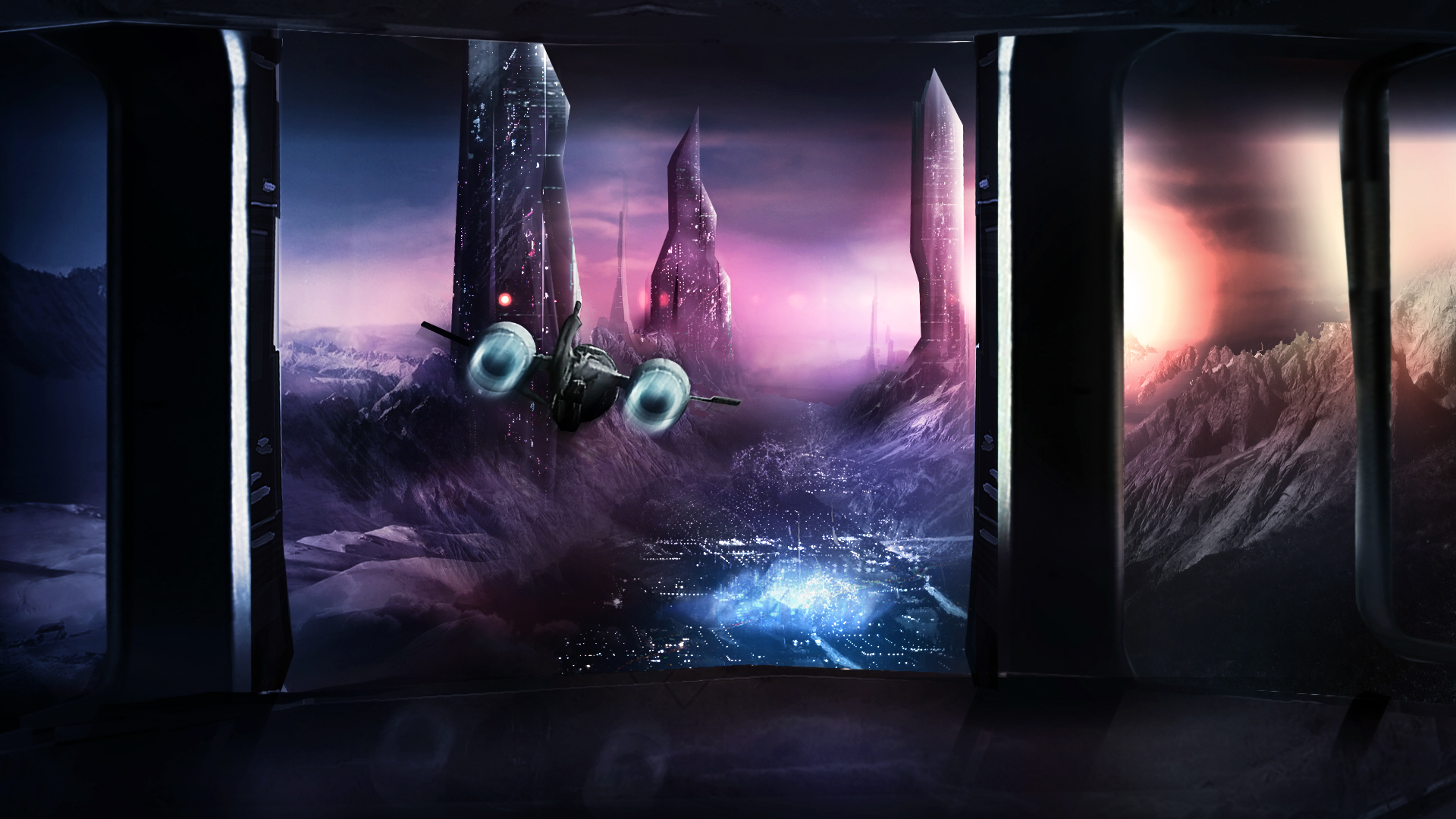 Laden Sie das Landschaft, Science Fiction, Raumschiff-Bild kostenlos auf Ihren PC-Desktop herunter