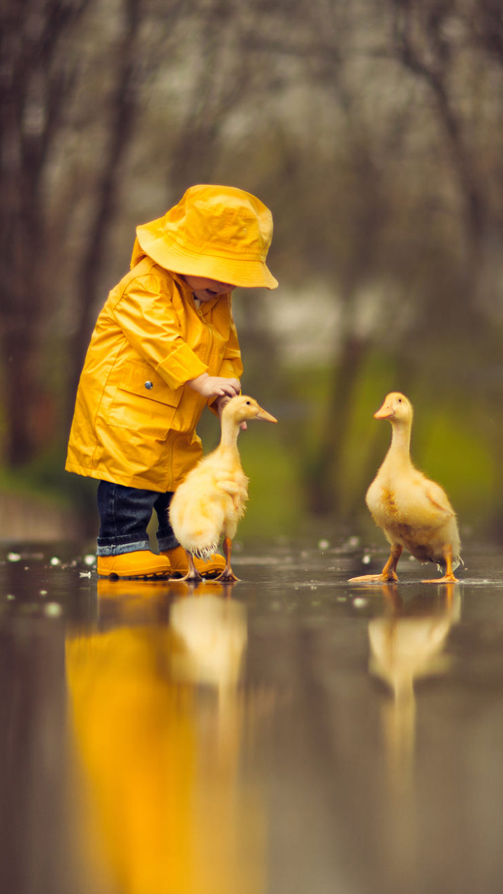Download mobile wallpaper Reflection, Child, Cute, Photography, Goose, Raincoat, Little Boy for free.