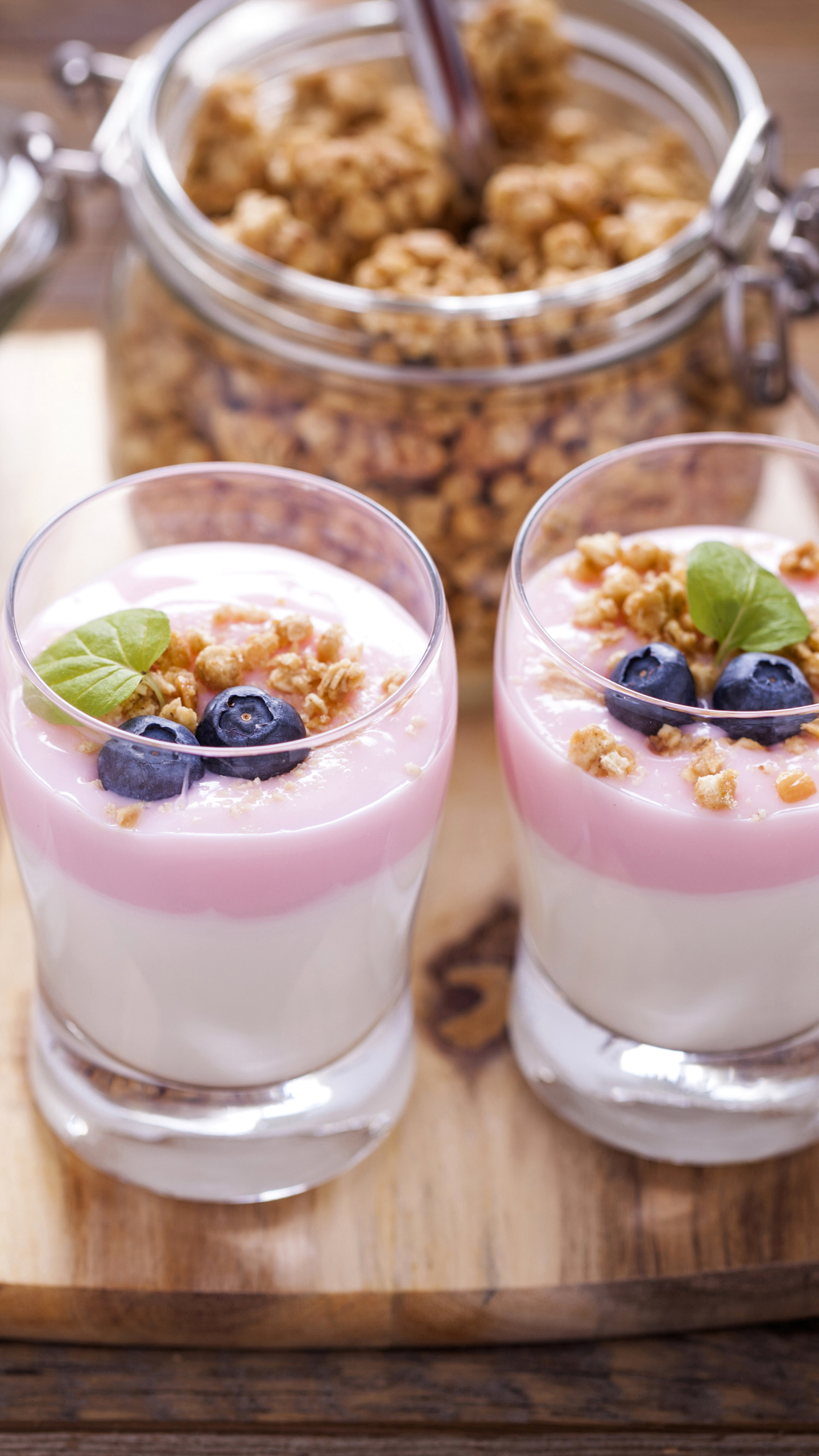 Download mobile wallpaper Food, Blueberry, Glass, Muesli, Yogurt for free.