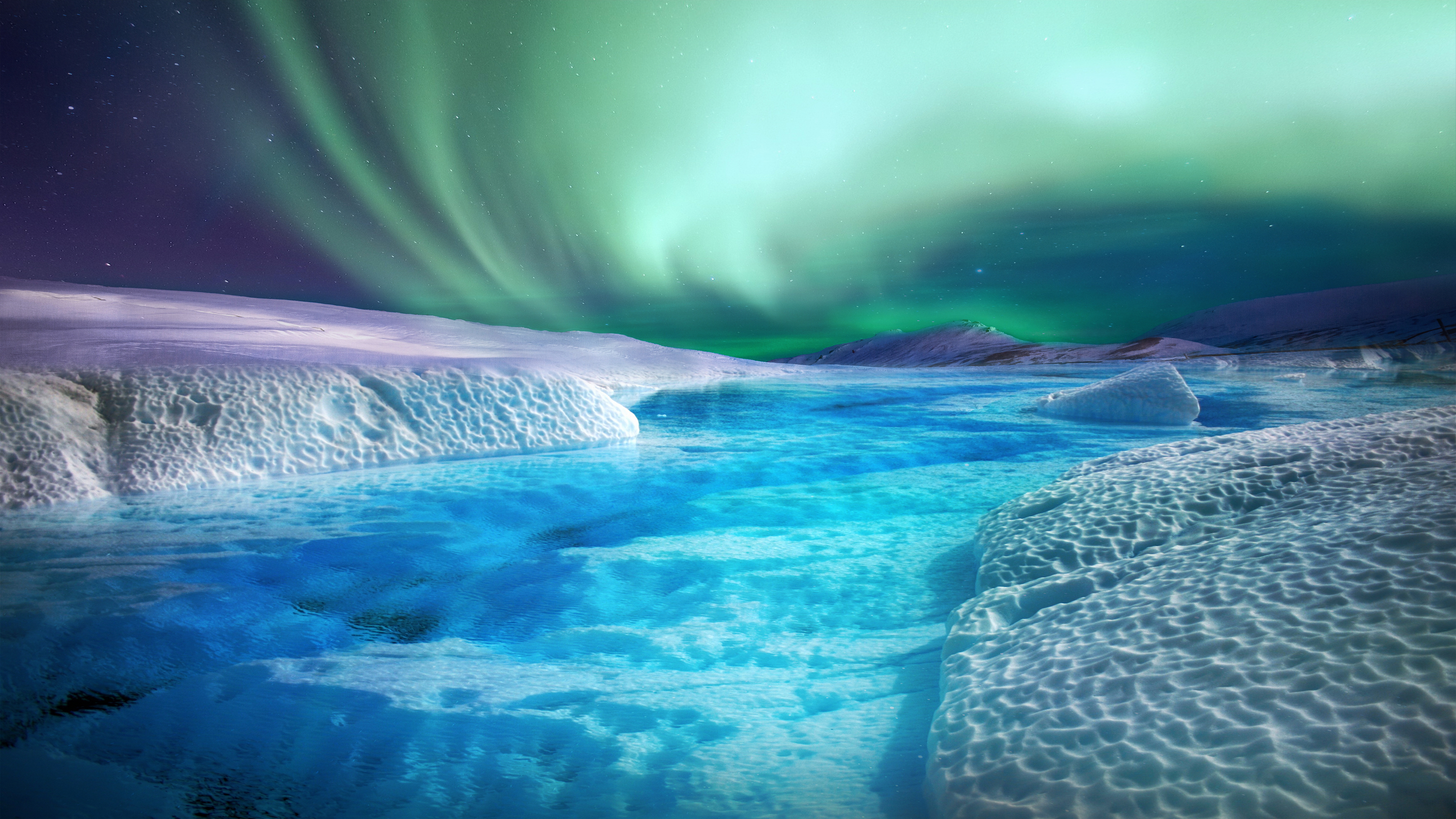 Free download wallpaper Ice, Earth, Aurora Borealis, River on your PC desktop