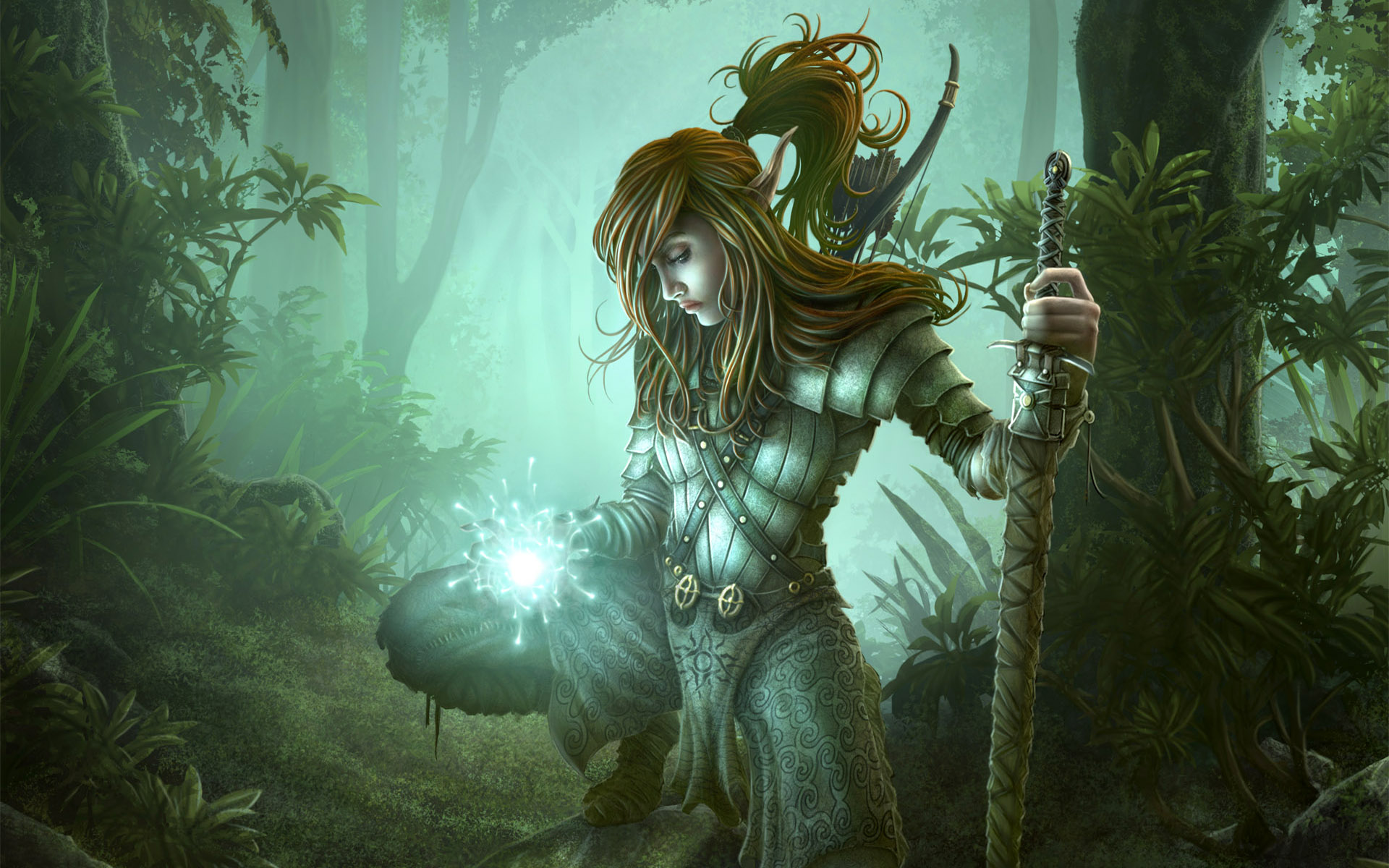 elf, fantasy, women warrior, magic, pointed ears, ponytail, sword, warrior