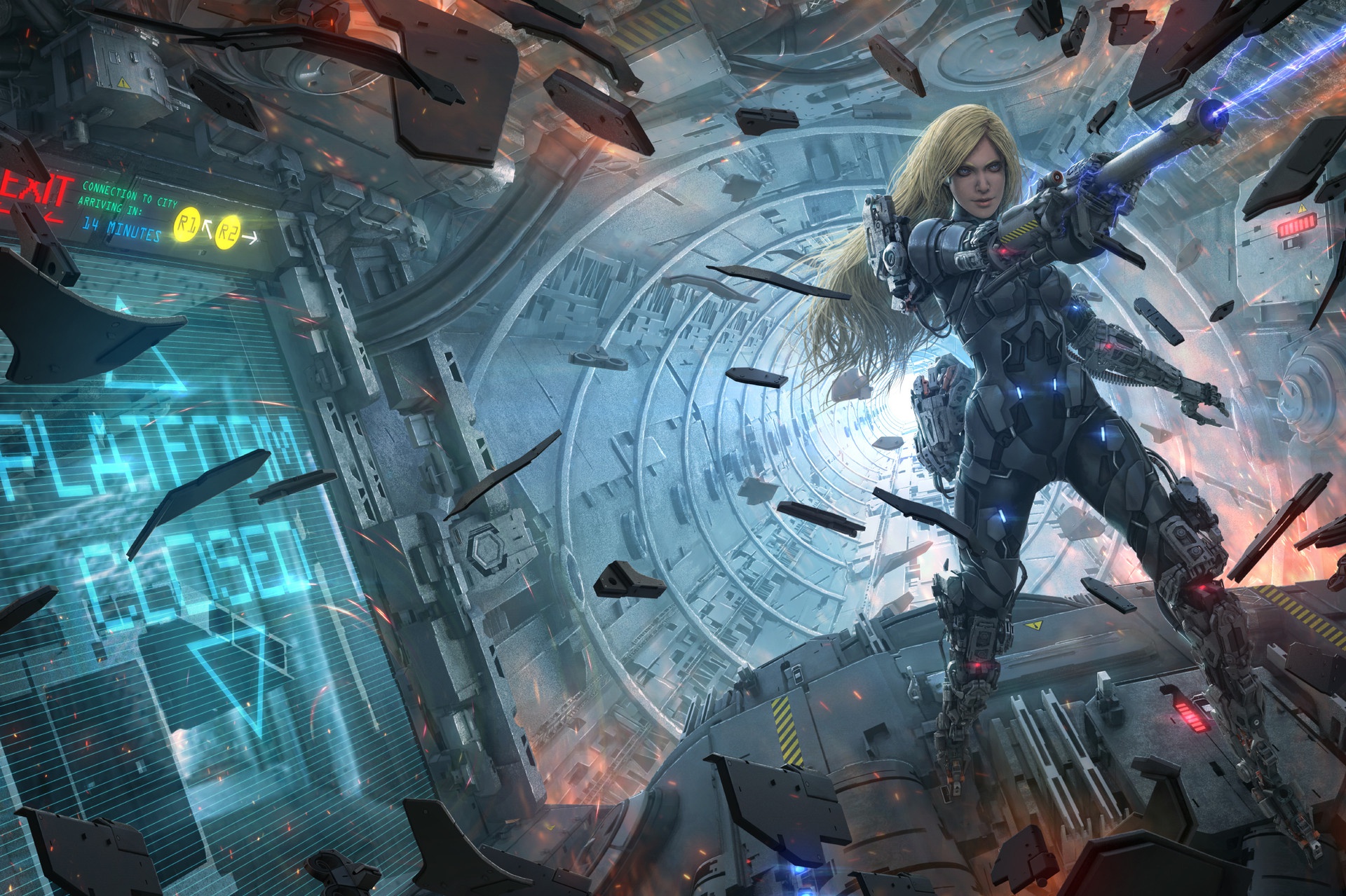 Download mobile wallpaper Weapon, Sci Fi, Blonde, Cyborg, Futuristic, Long Hair, Women Warrior, Woman Warrior for free.