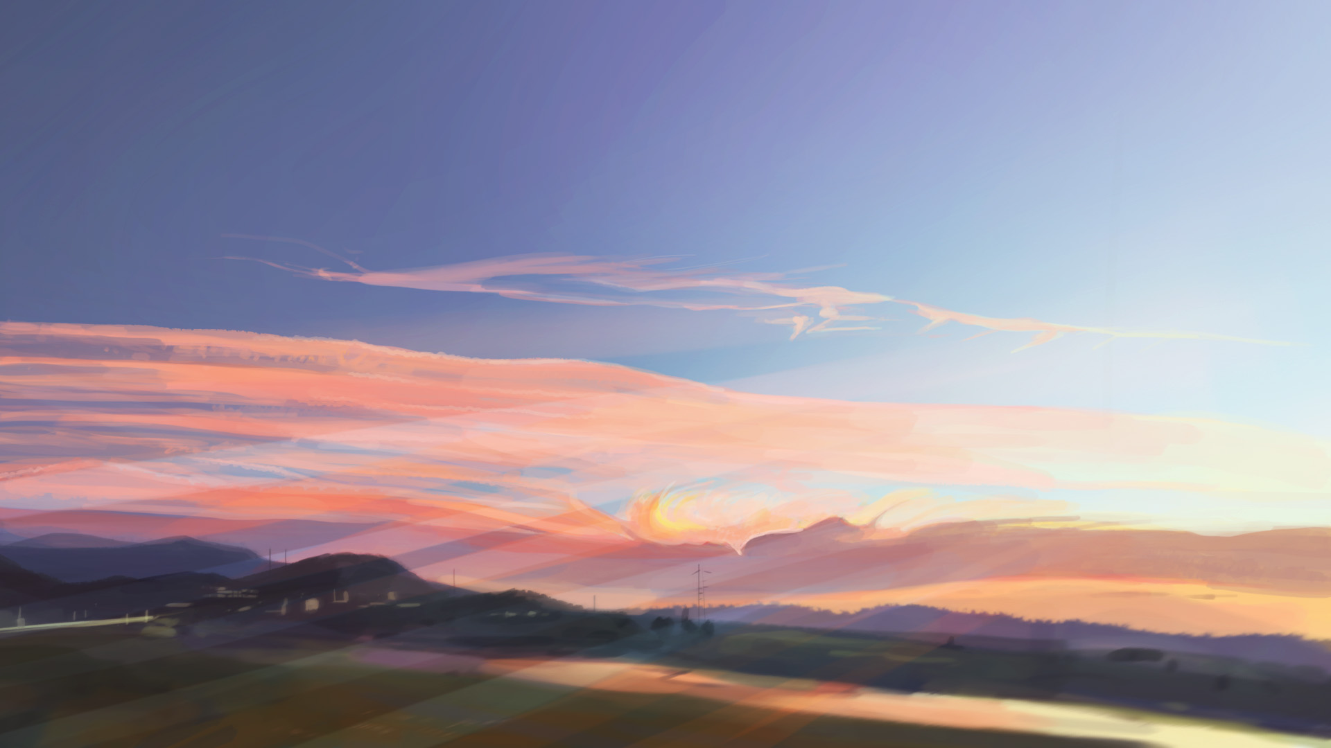 Laden Sie das Hügel, Wolke, Original, Himmel, Sonnenuntergang, Animes-Bild kostenlos auf Ihren PC-Desktop herunter