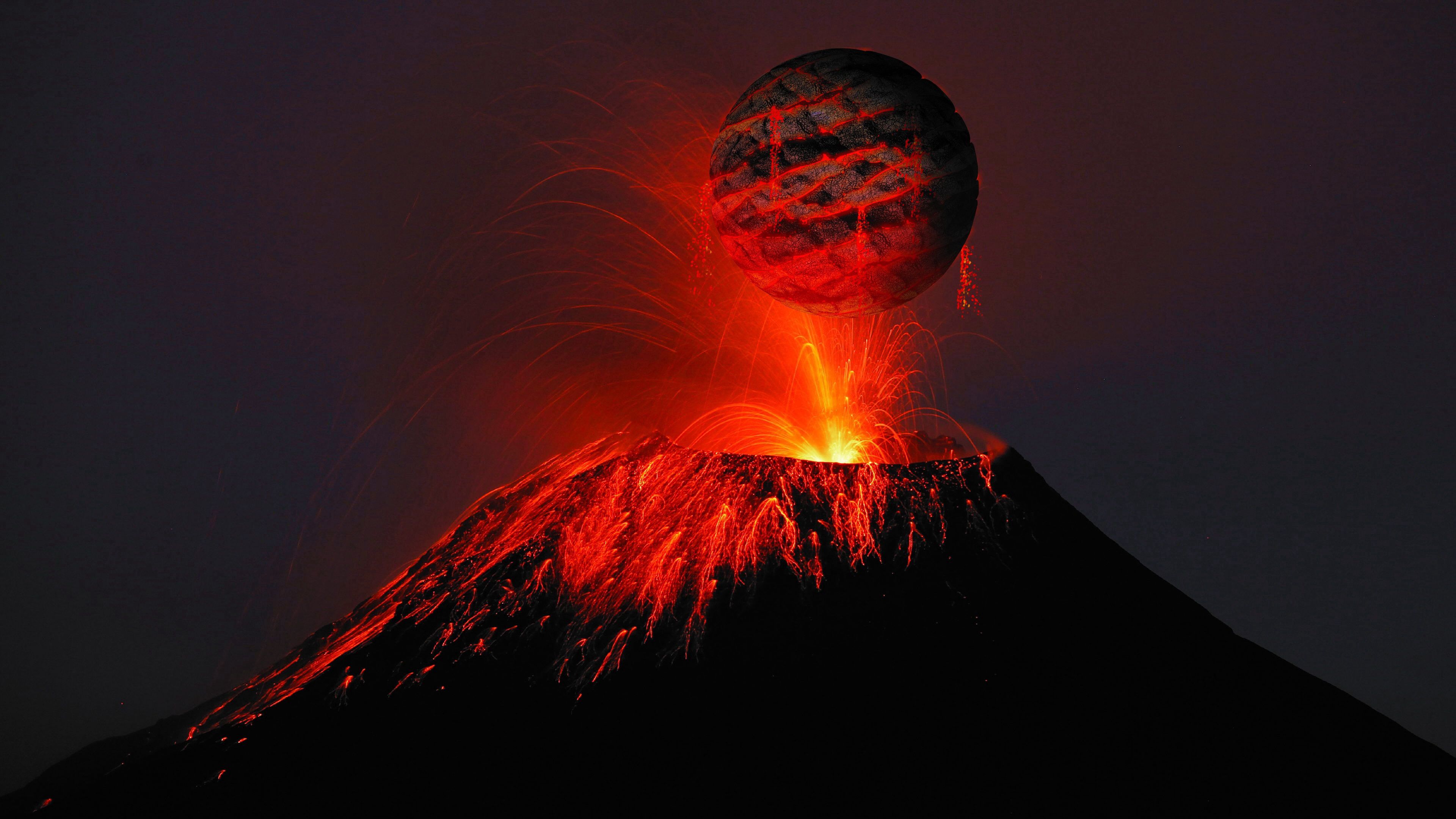 73185 скачать обои вулкан, лава, природа, искры, шар, трещины - заставки и картинки бесплатно