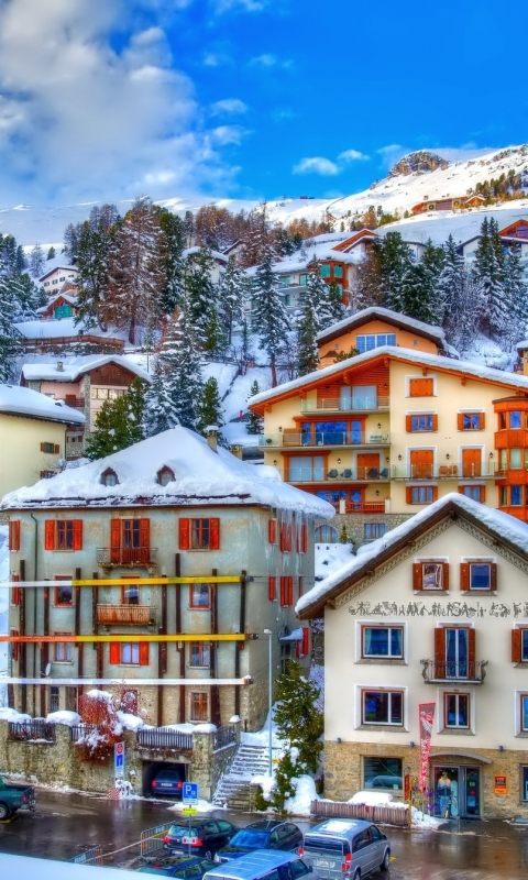Скачать картинку Города, Зима, Снег, Швейцария, Сделано Человеком, Санкт Мориц в телефон бесплатно.