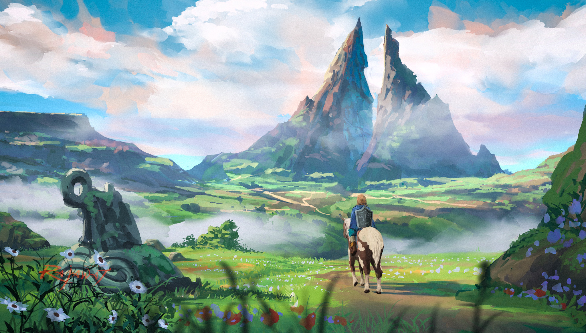 Free download wallpaper Landscape, Link, Video Game, Zelda, The Legend Of Zelda: Breath Of The Wild on your PC desktop