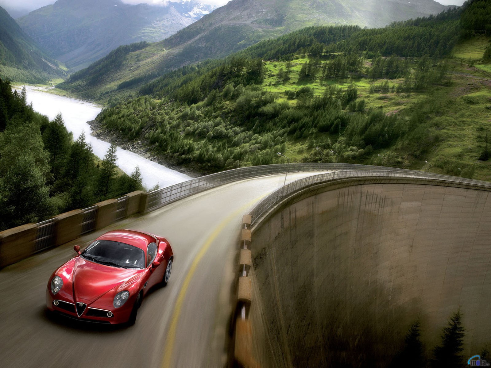 Download mobile wallpaper Alfa Romeo, Road, Forest, Car, Vegetation, Vehicles for free.