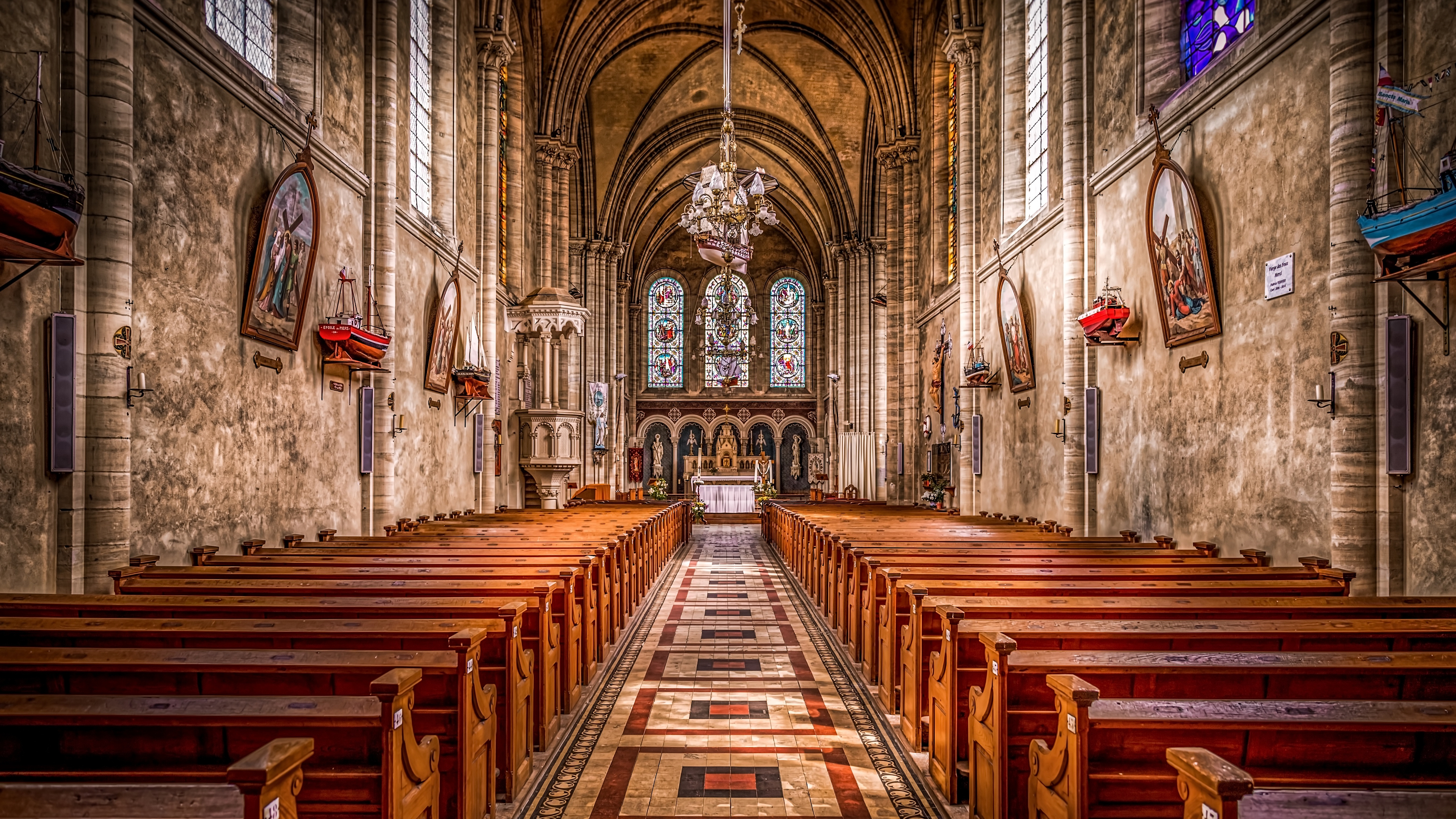 Free download wallpaper Church, Stained Glass, Churches, Religious, Pew on your PC desktop