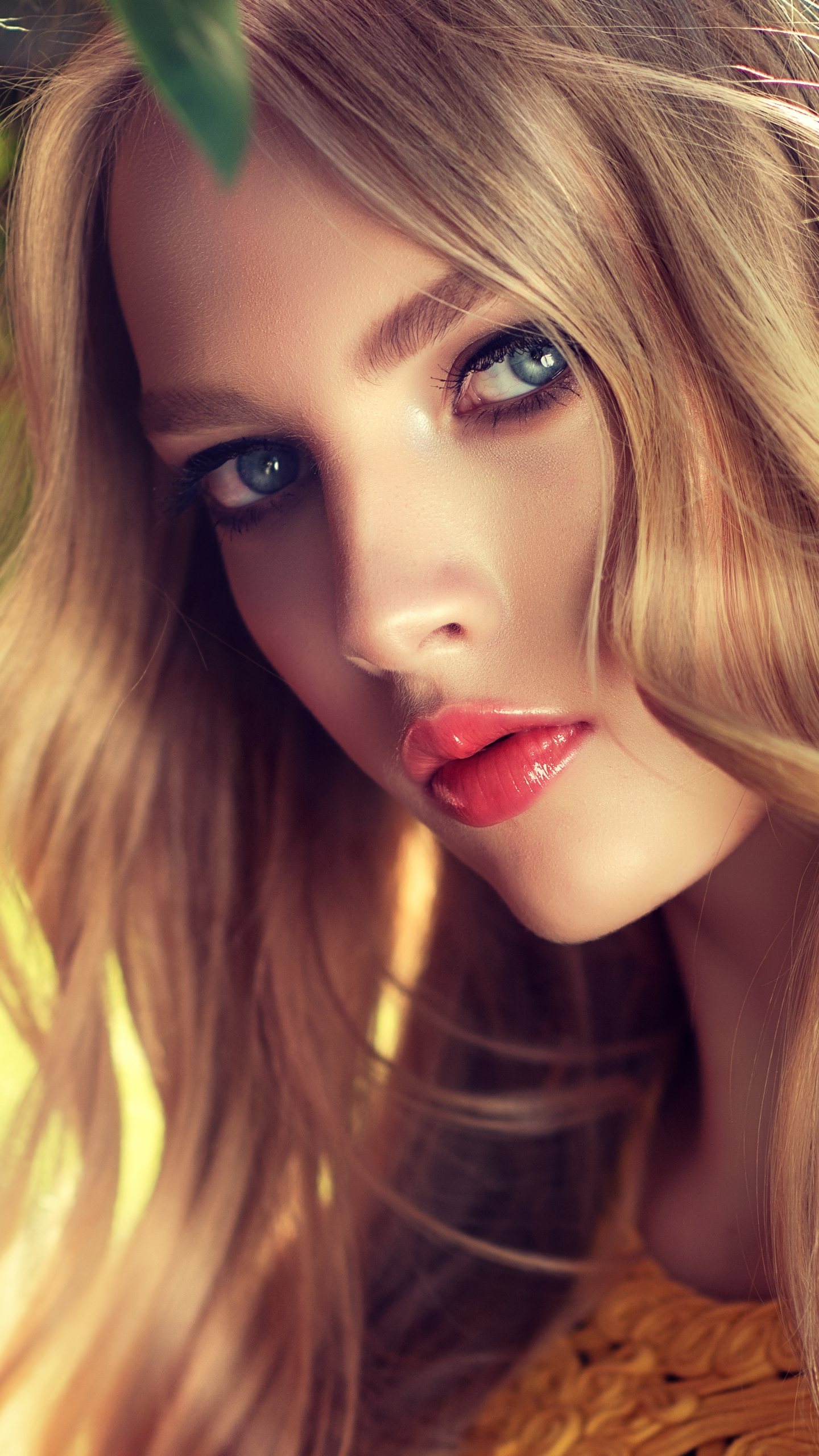 Download mobile wallpaper Blonde, Face, Model, Women, Blue Eyes, Lipstick for free.