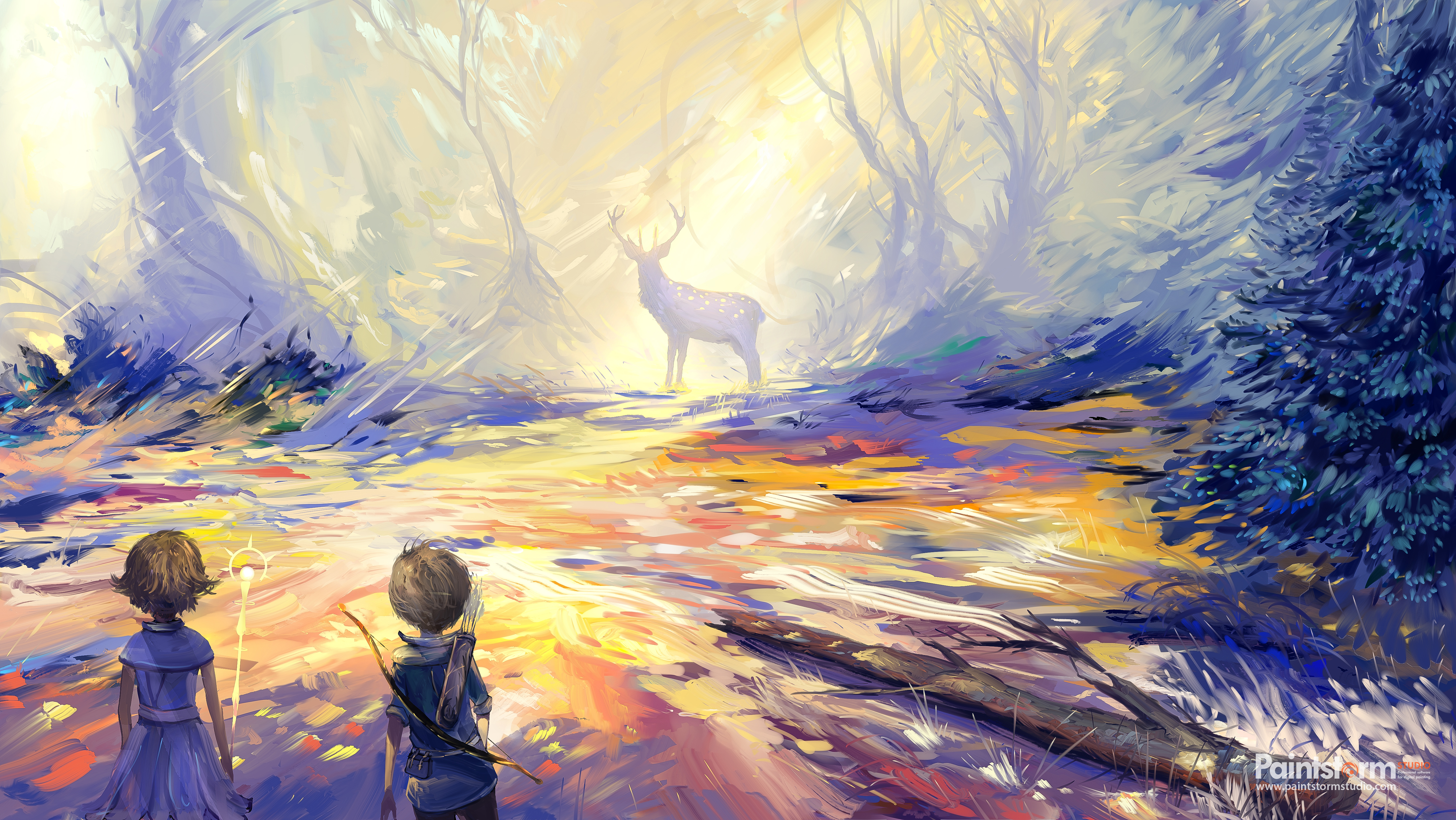 Download mobile wallpaper Fantasy, Forest, Deer for free.