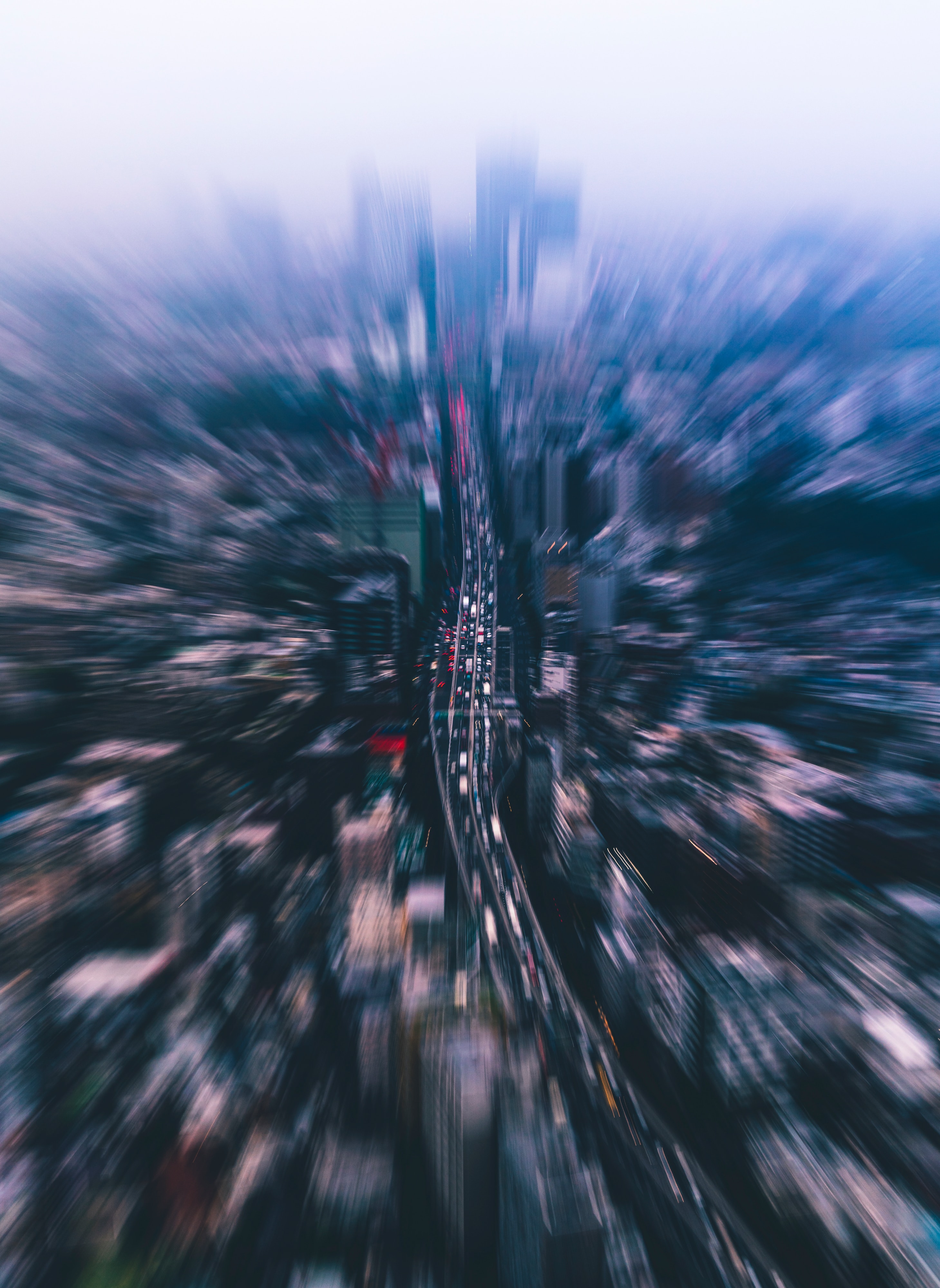Download mobile wallpaper Cities, City, View From Above, Building, Smooth, Street, Blur for free.