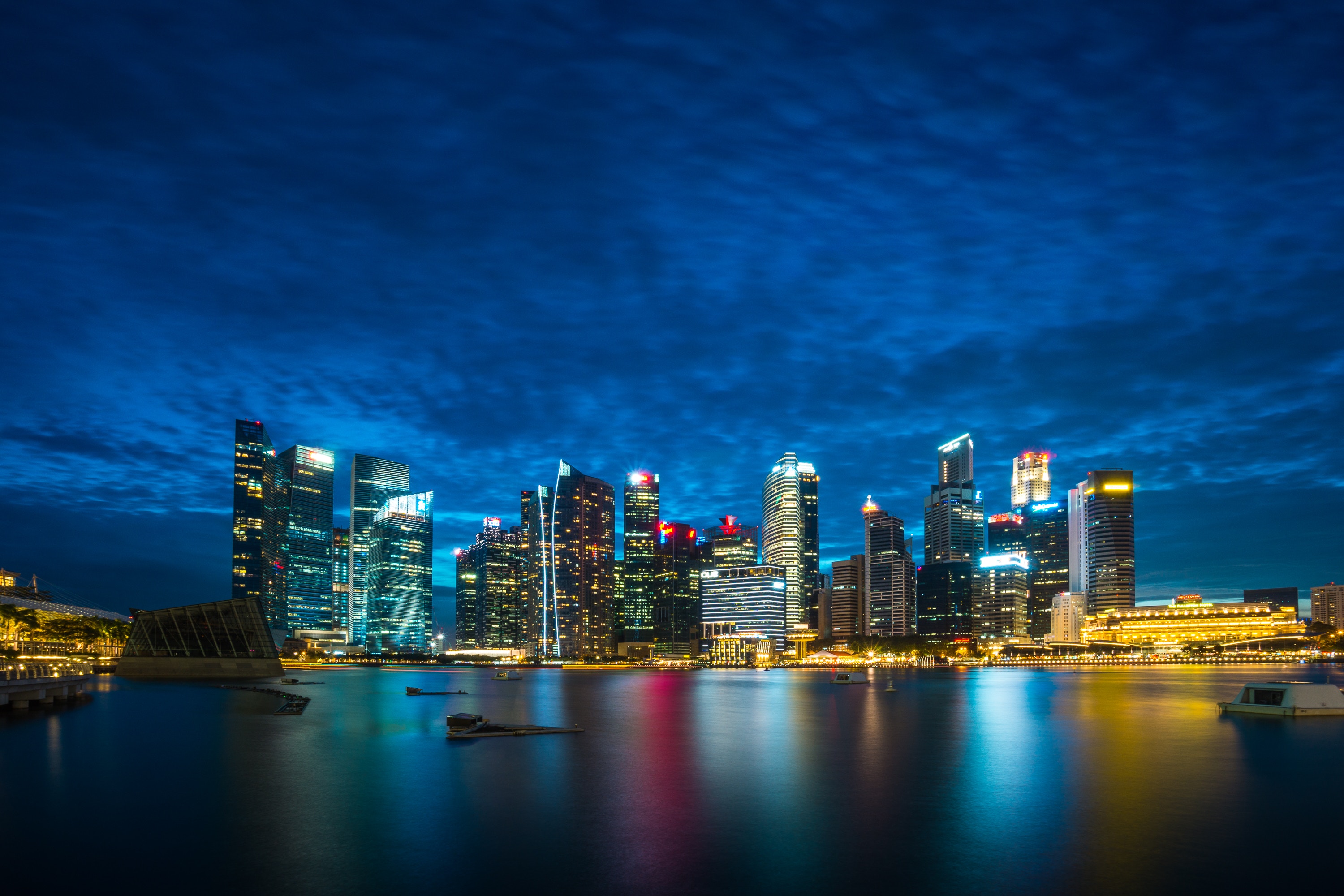 singapore, cities, night city, skyscrapers, panorama 32K