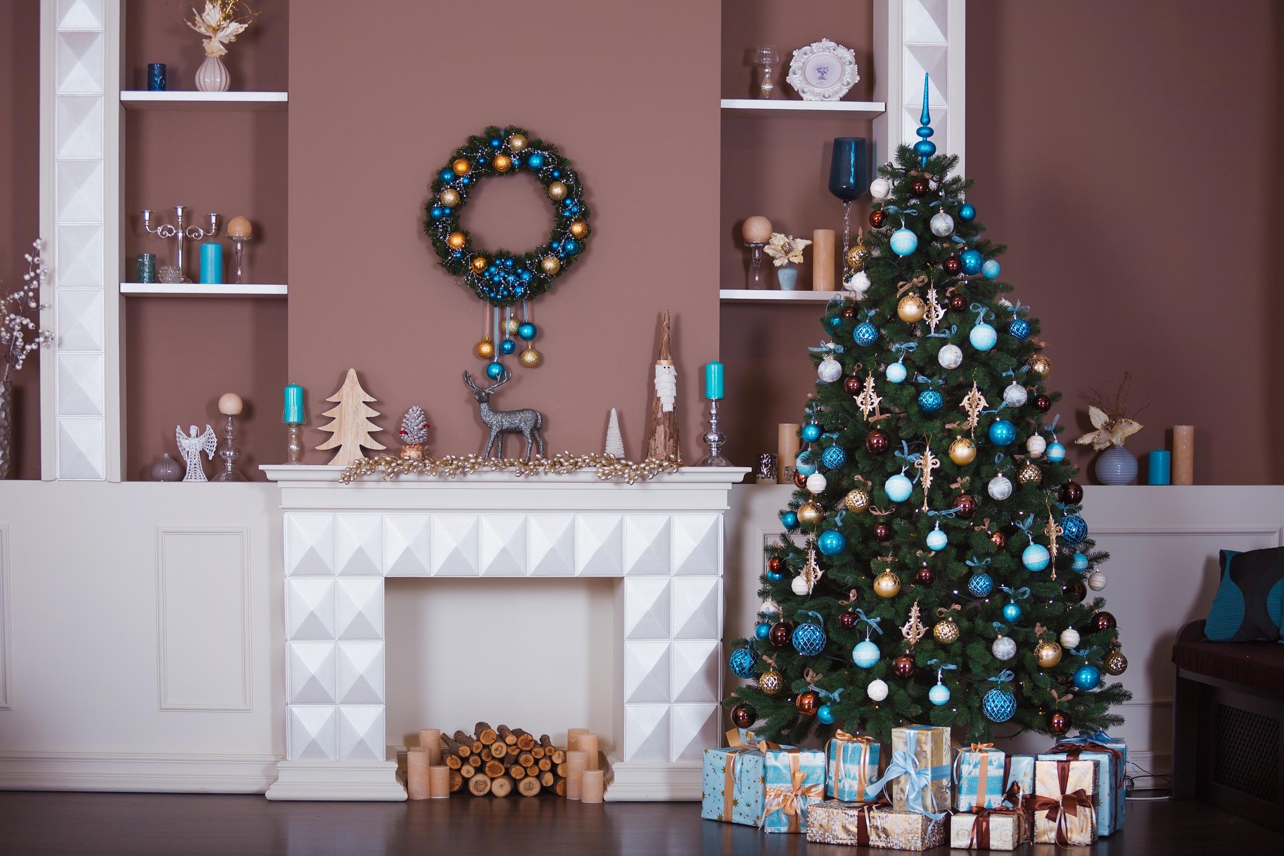 Download mobile wallpaper Christmas, Holiday, Christmas Tree, Chimney, Christmas Ornaments for free.