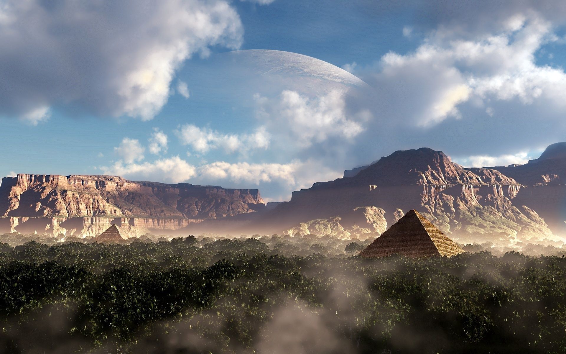 that's incredible, nature, sky, mountains, forest, planet, fiction, canyons, pyramid
