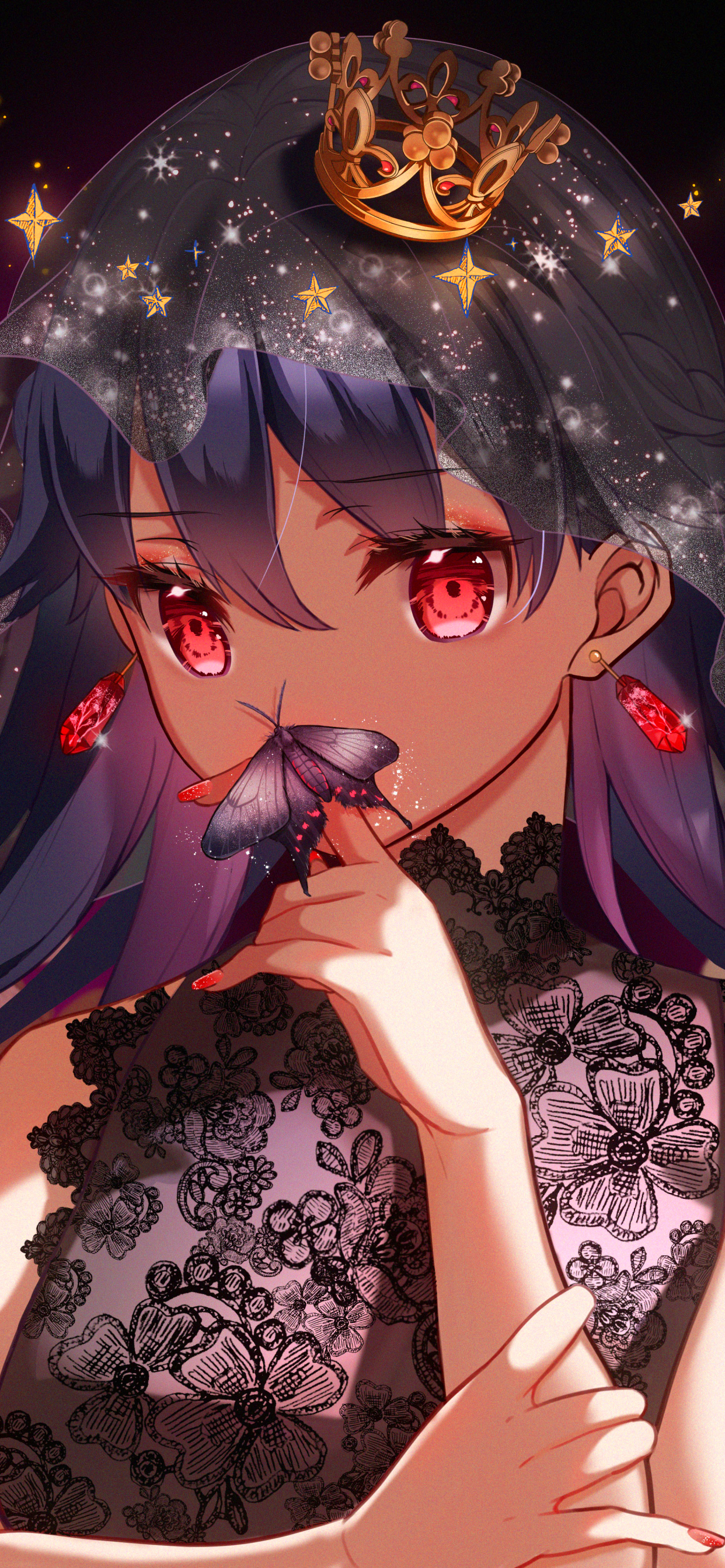 Download mobile wallpaper Anime, Butterfly, Original, Red Eyes, Purple Hair for free.