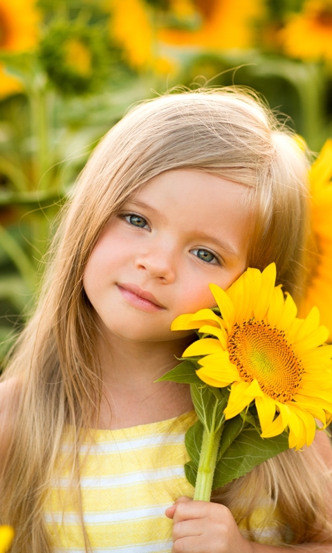 Download mobile wallpaper Flower, Child, Blonde, Sunflower, Photography, Blue Eyes, Yellow Flower, Little Girl for free.