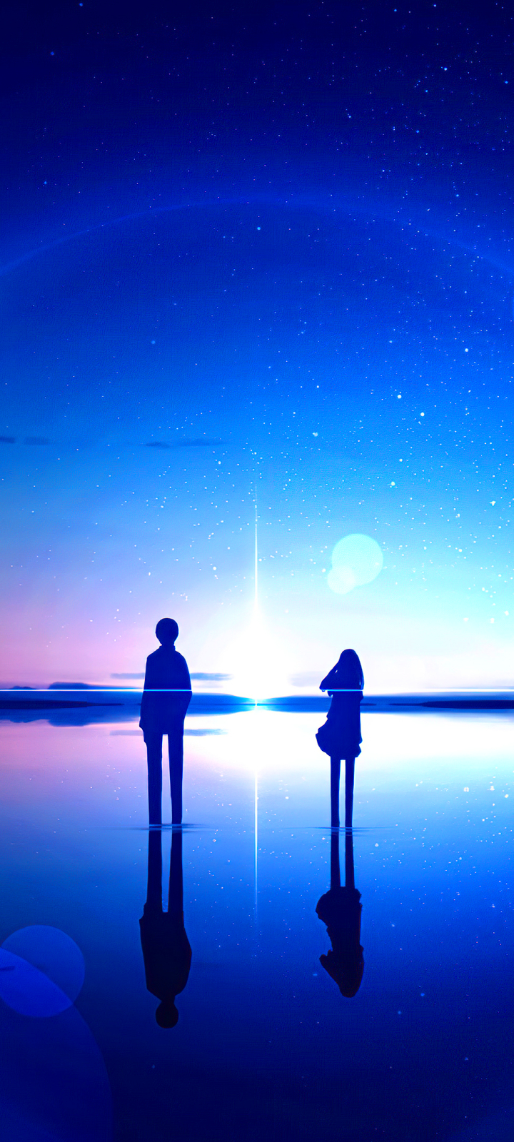 Download mobile wallpaper Anime, Sky, Reflection, Starry Sky for free.