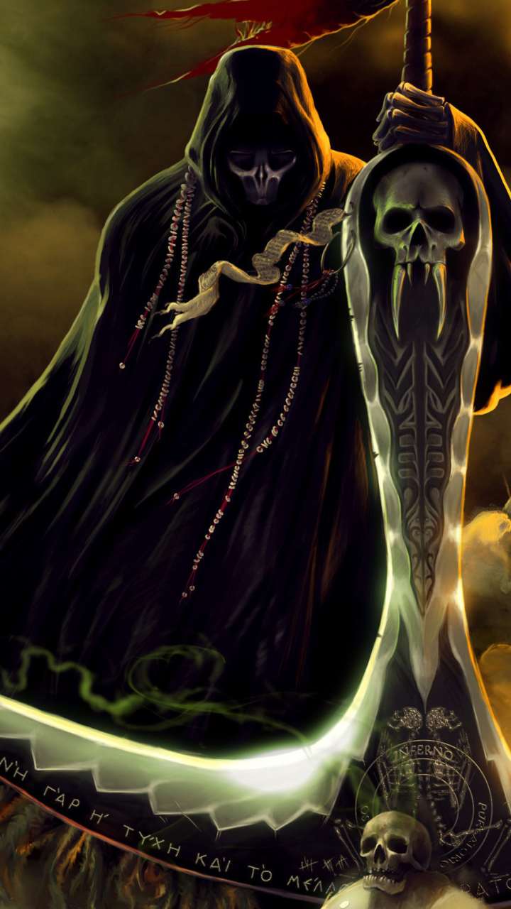Download mobile wallpaper Weapon, Dark, Skull, Grim Reaper, Scythe for free.