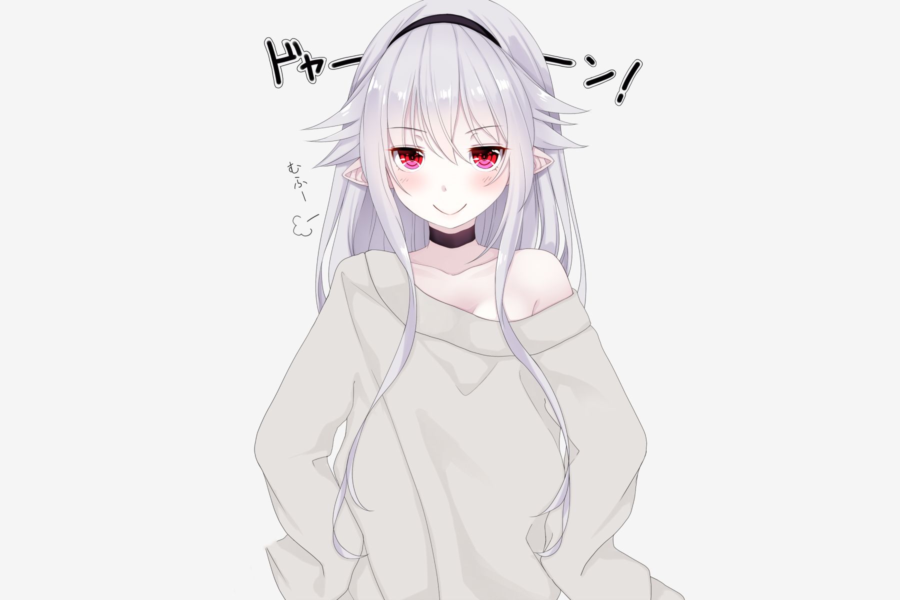 anime, original, long hair, red eyes, sweater, white hair cell phone wallpapers