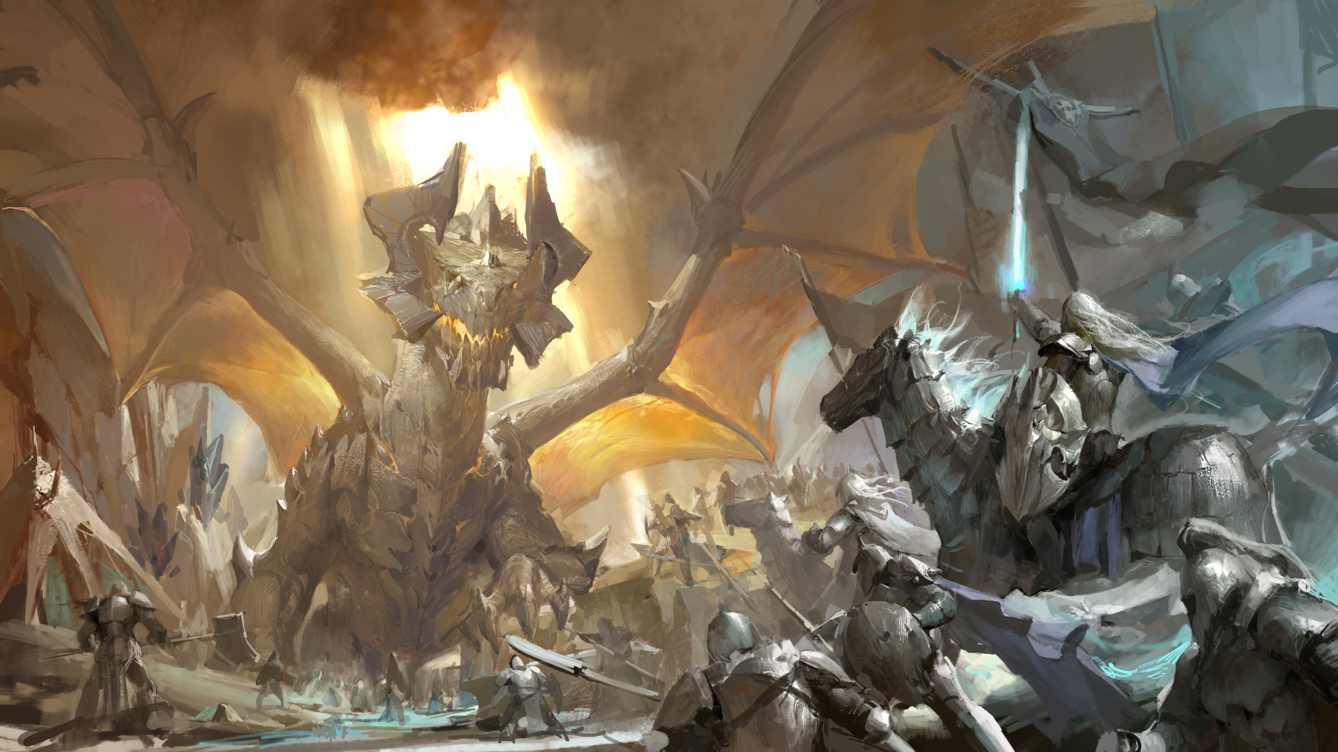 Free download wallpaper Fantasy, Dragon, Warrior, Knight, Battle on your PC desktop