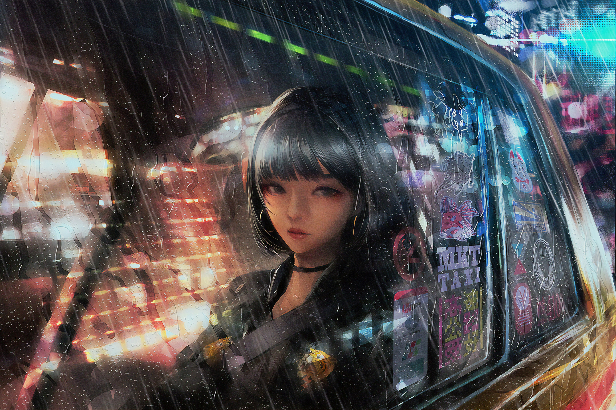 Download mobile wallpaper Anime, Rain, Cyberpunk, Girl for free.