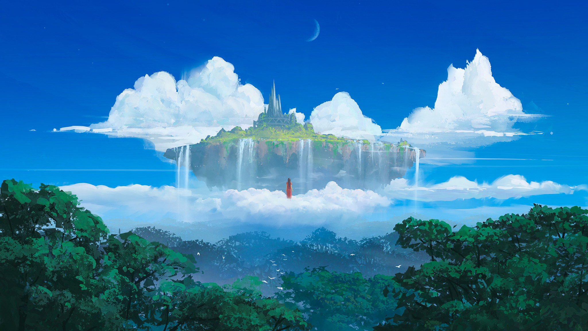 Laden Sie das Landschaft, Wolke, Künstlerisch, Schloss, Schwimmende Insel-Bild kostenlos auf Ihren PC-Desktop herunter