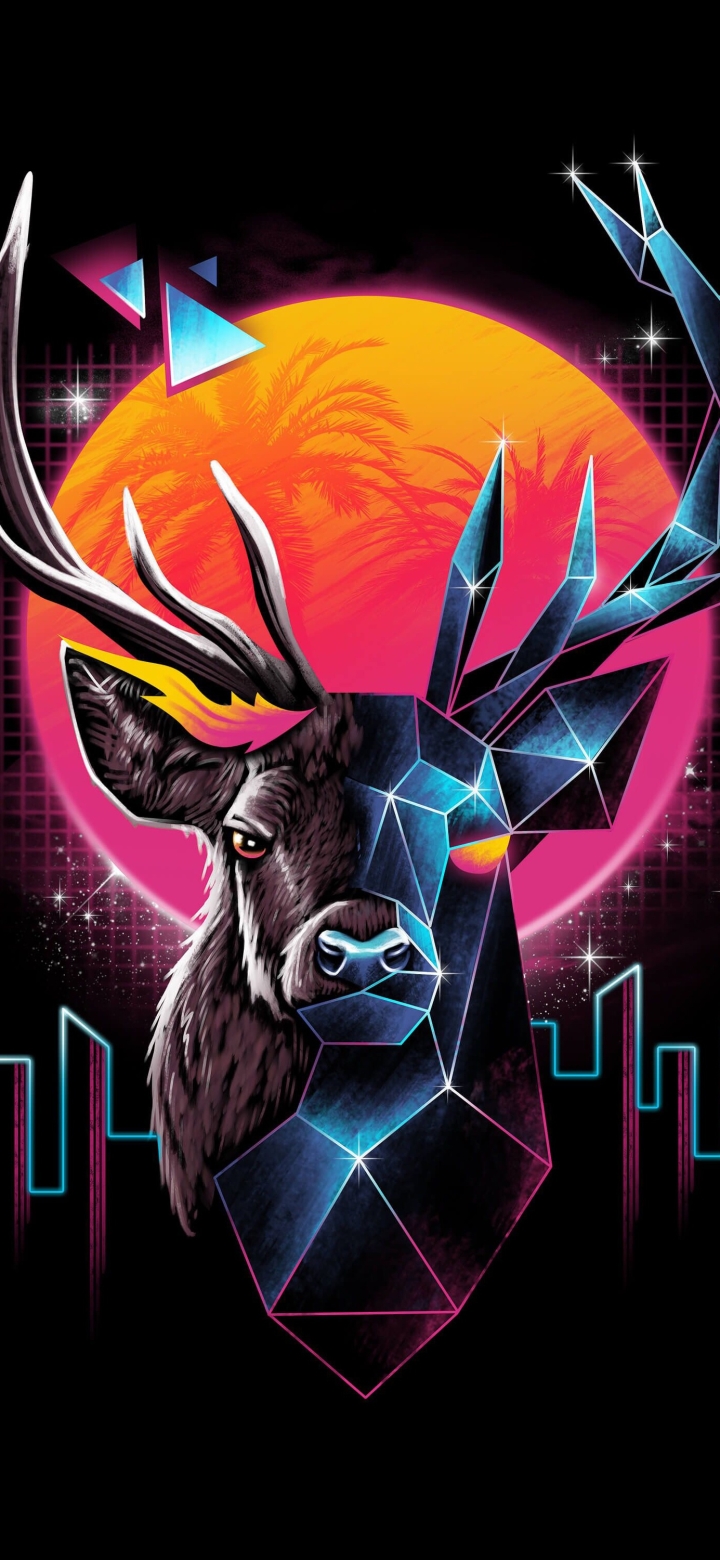 Download mobile wallpaper Animal, Retro, Deer, Artistic for free.
