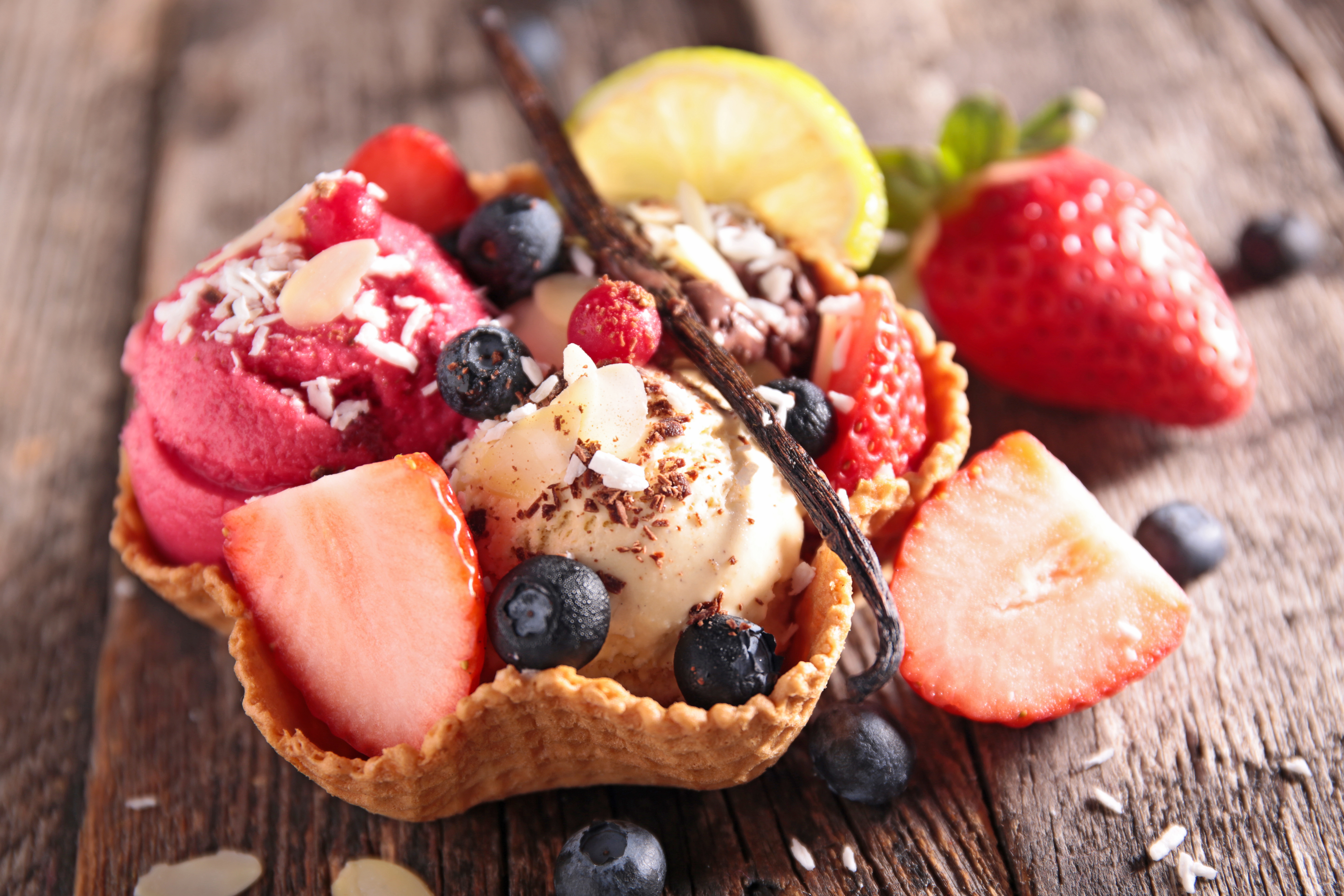 Download mobile wallpaper Food, Ice Cream, Berry, Fruit, Waffle Cone for free.