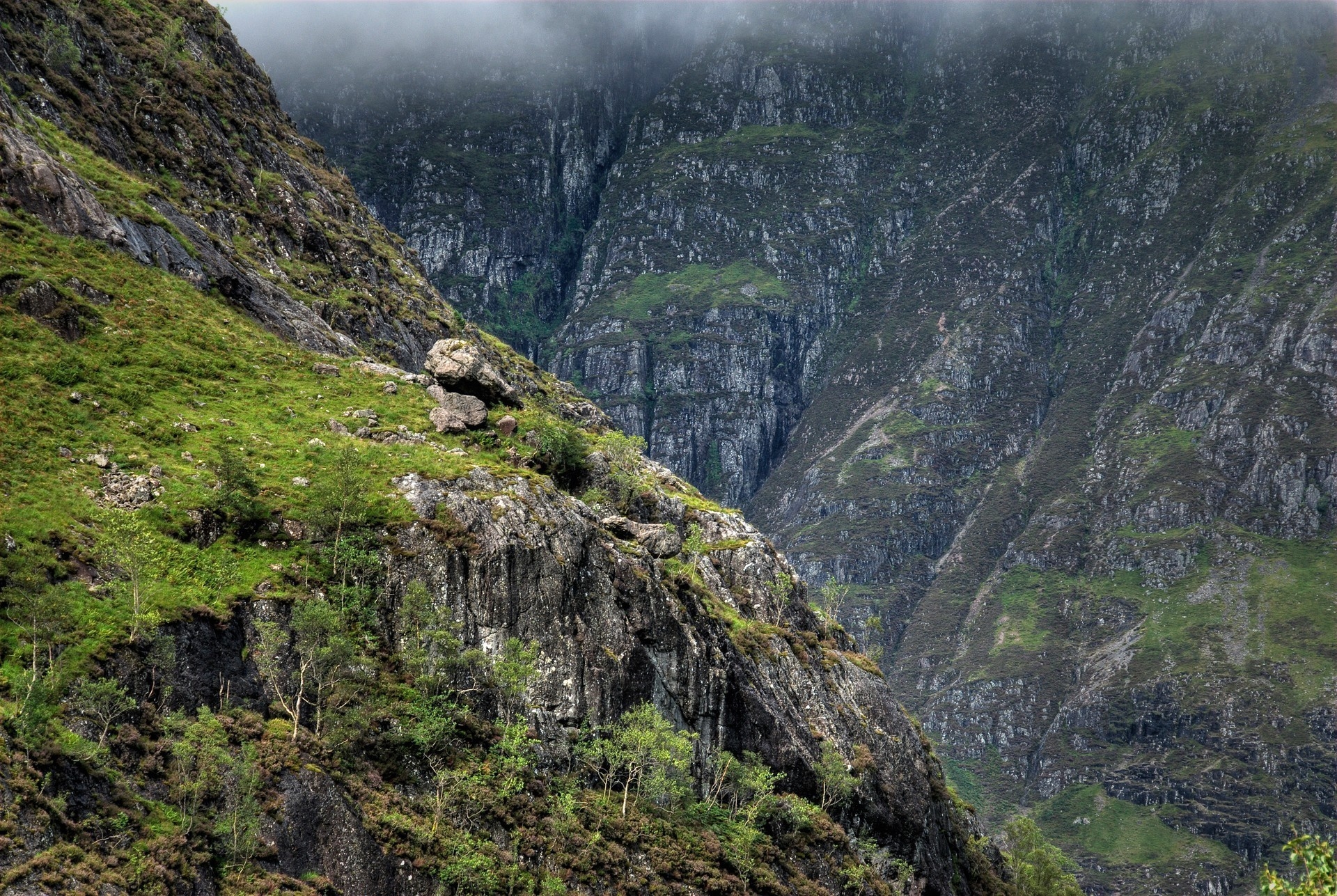 green, nature, mountains, height, grey, scotland HD wallpaper