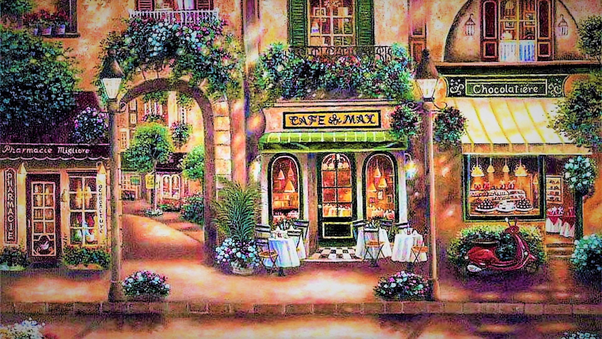 cafe, artistic, painting, colorful, flower, france, paris, retro, store, vintage