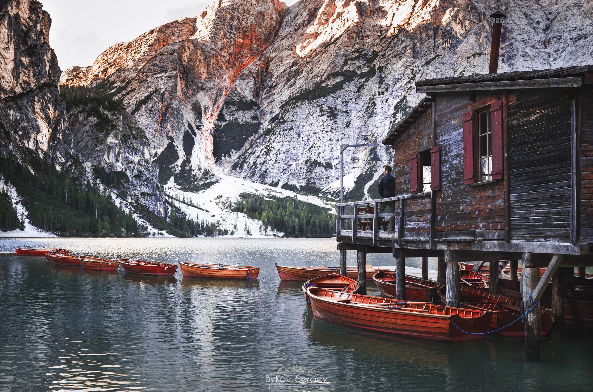 Download mobile wallpaper Nature, Snow, Mountain, Lake, Alps, Boat, Dolomites, Vehicles for free.