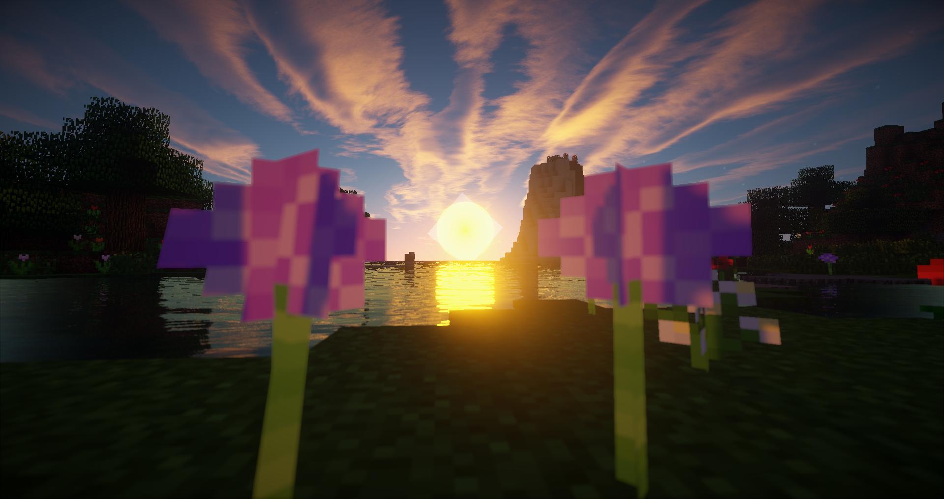Download mobile wallpaper Sunset, Sun, Minecraft, Flower, Video Game for free.