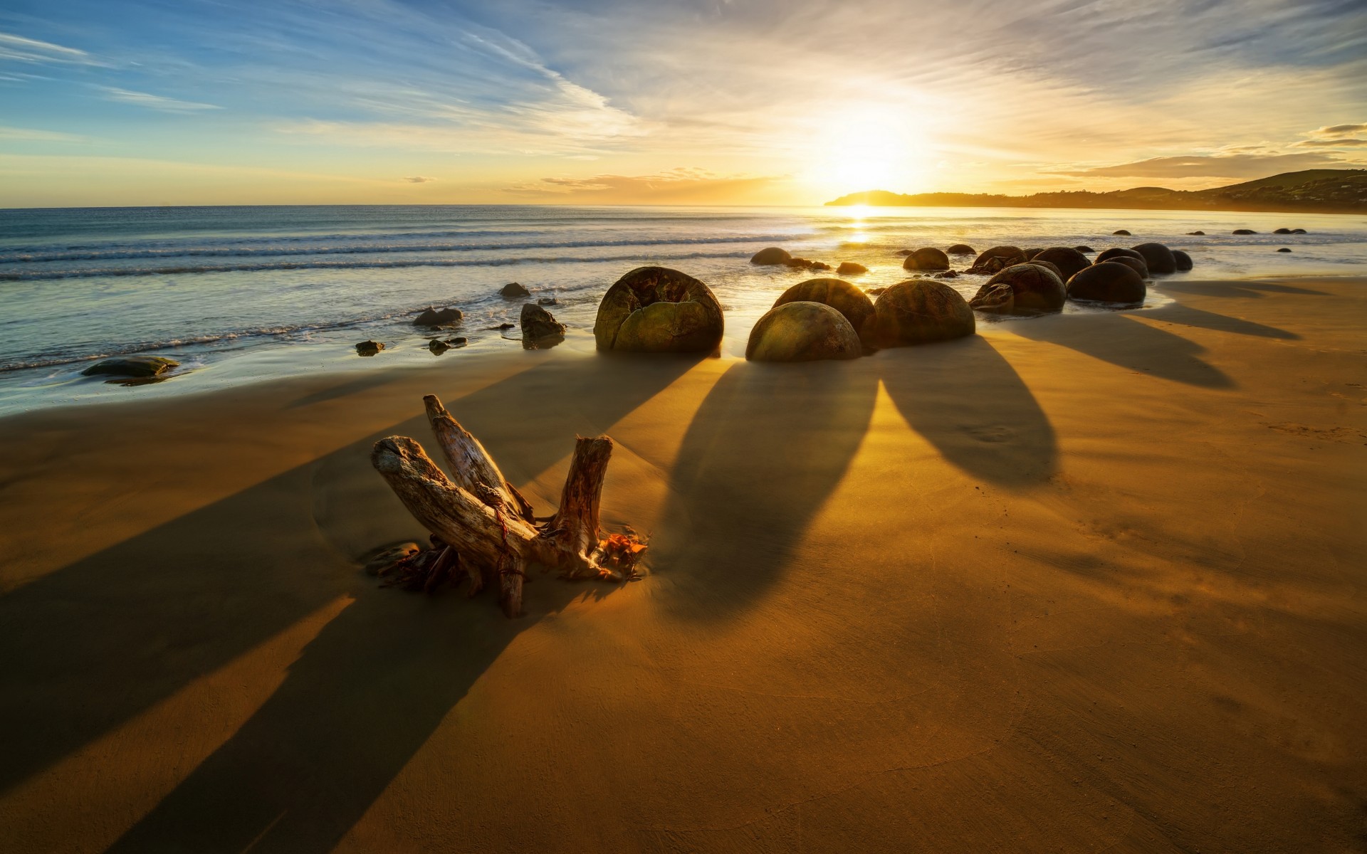 PCデスクトップにビーチ, ニュージーランド, 海岸, 海洋, 日の出, 地球, 結石画像を無料でダウンロード