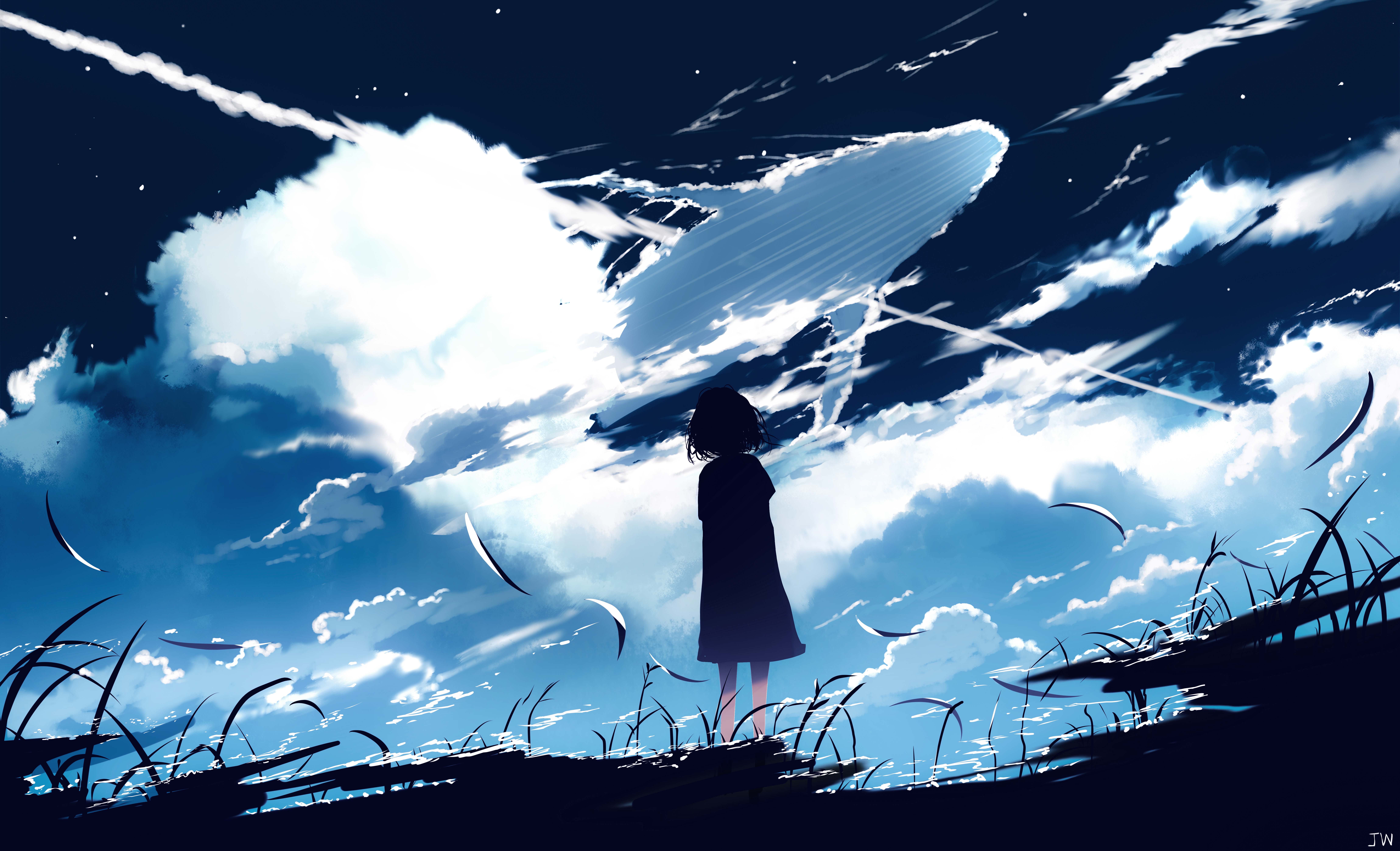 Download mobile wallpaper Anime, Sky, Cloud, Whale for free.