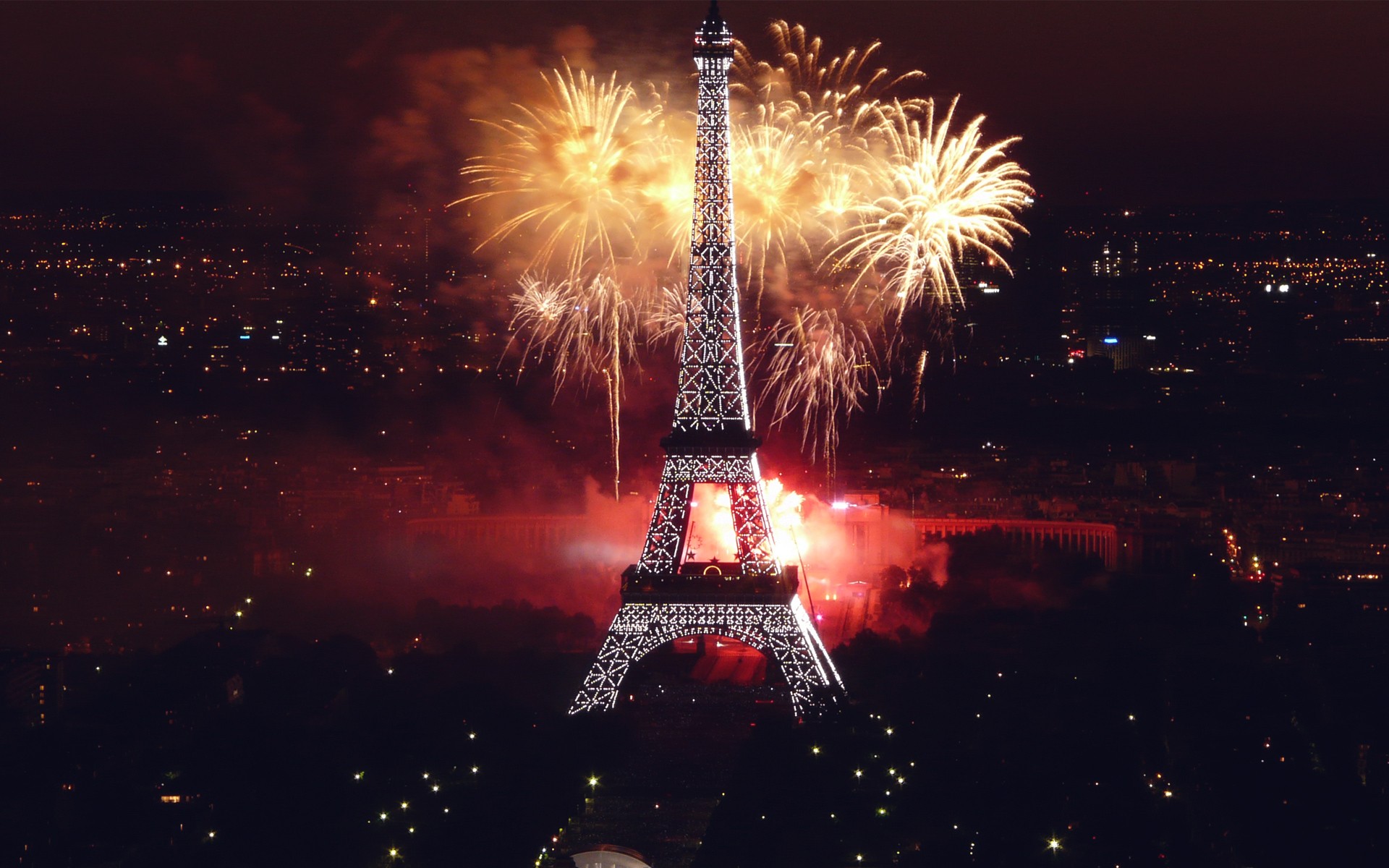Download mobile wallpaper Fireworks, Monuments, Man Made, Eiffel Tower, Paris, Night for free.