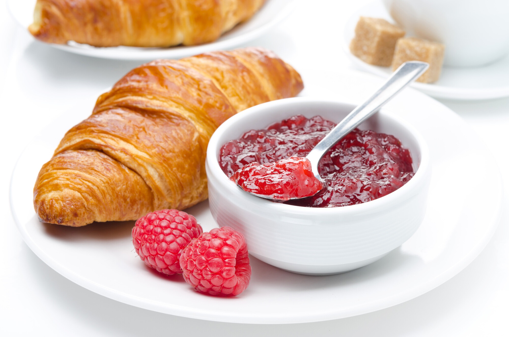 Download mobile wallpaper Food, Raspberry, Still Life, Jam, Croissant for free.