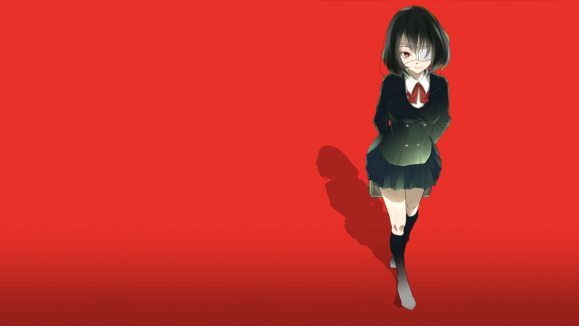 anime, another, another (anime), eye patch, mei misaki, skirt, smile, socks 1080p