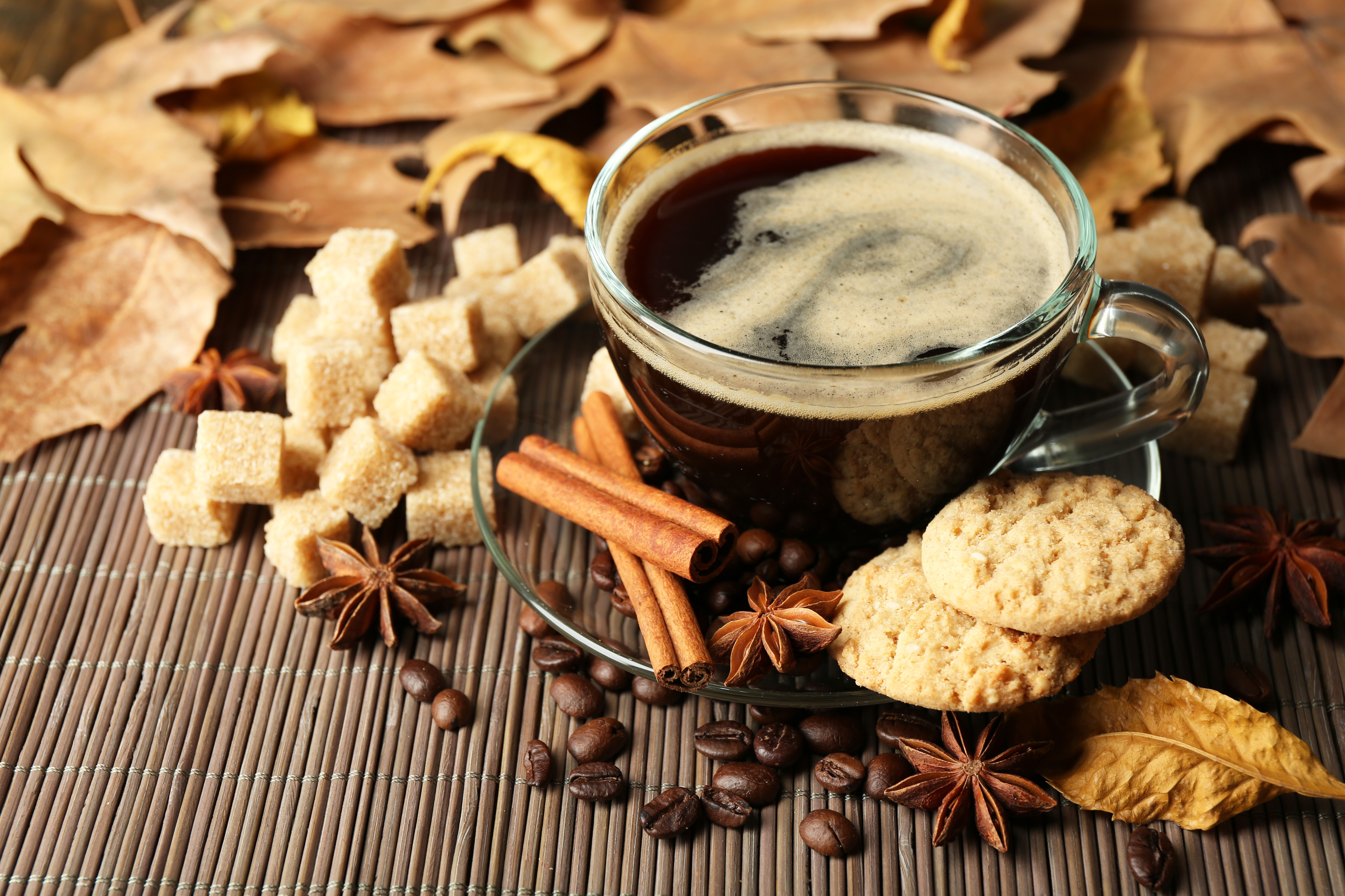 food, coffee, cinnamon, coffee beans, cookie, fall, leaf, sugar