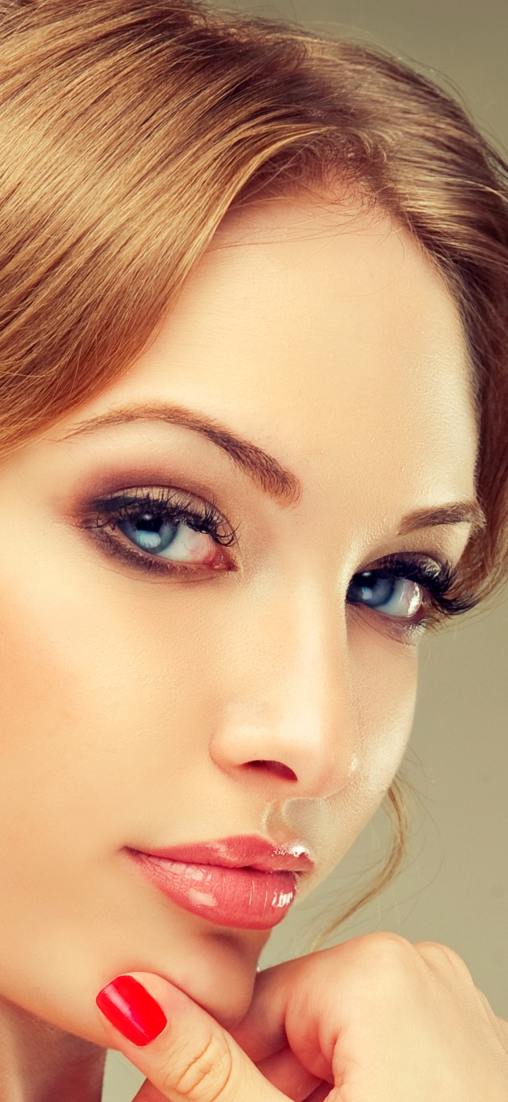 Download mobile wallpaper Face, Women, Earrings, Makeup, Blue Eyes for free.