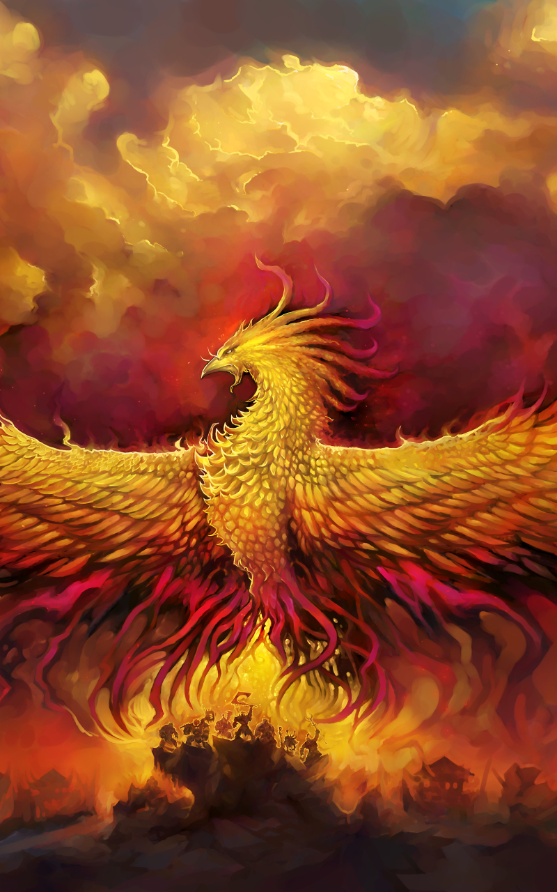 Download mobile wallpaper Fantasy, Bird, Phoenix, Orange (Color), Fantasy Animals for free.