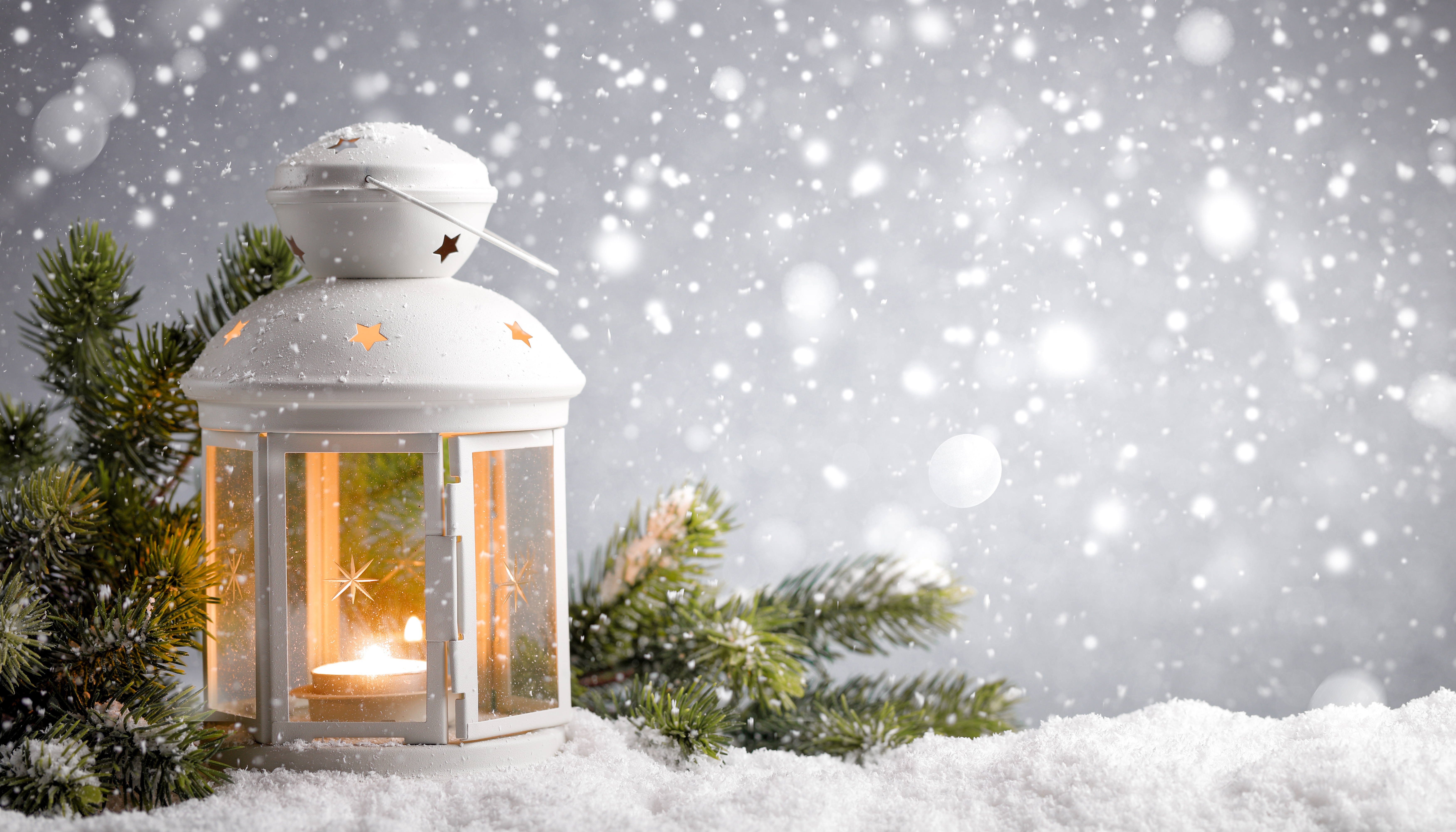 Download mobile wallpaper Winter, Snow, Lantern, Candle, Man Made for free.