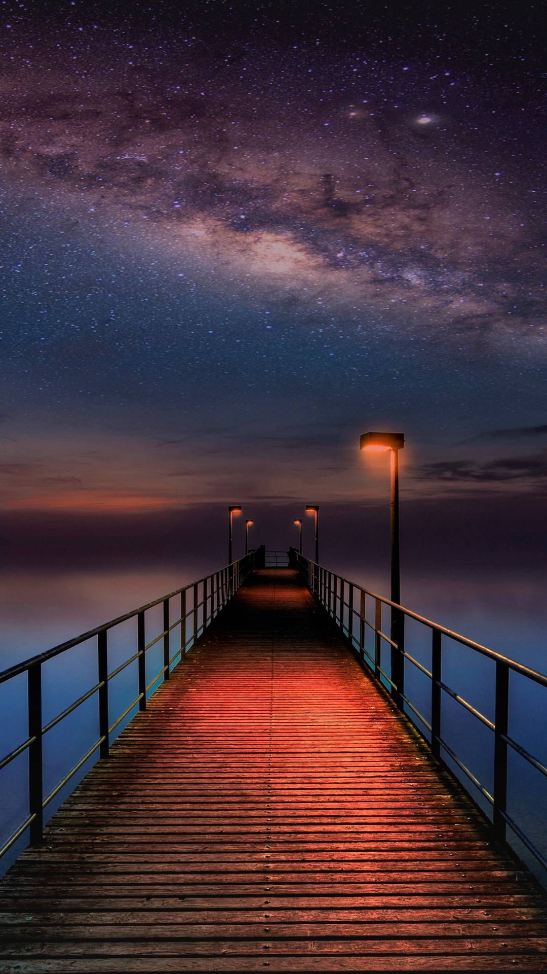Download mobile wallpaper Sea, Stars, Night, Pier, Ocean, Starry Sky, Milky Way, Man Made for free.