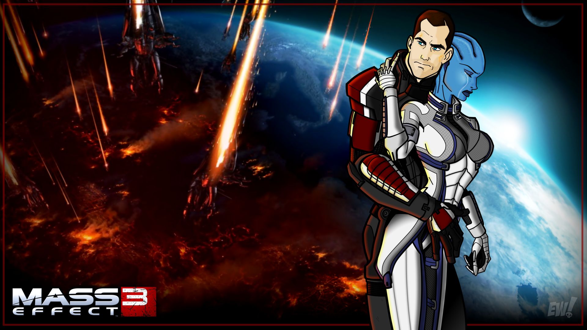 Скачати мобільні шпалери Mass Effect 3, Командир Шепард, Ліара Т'соні, Масовий Ефект, Відеогра безкоштовно.