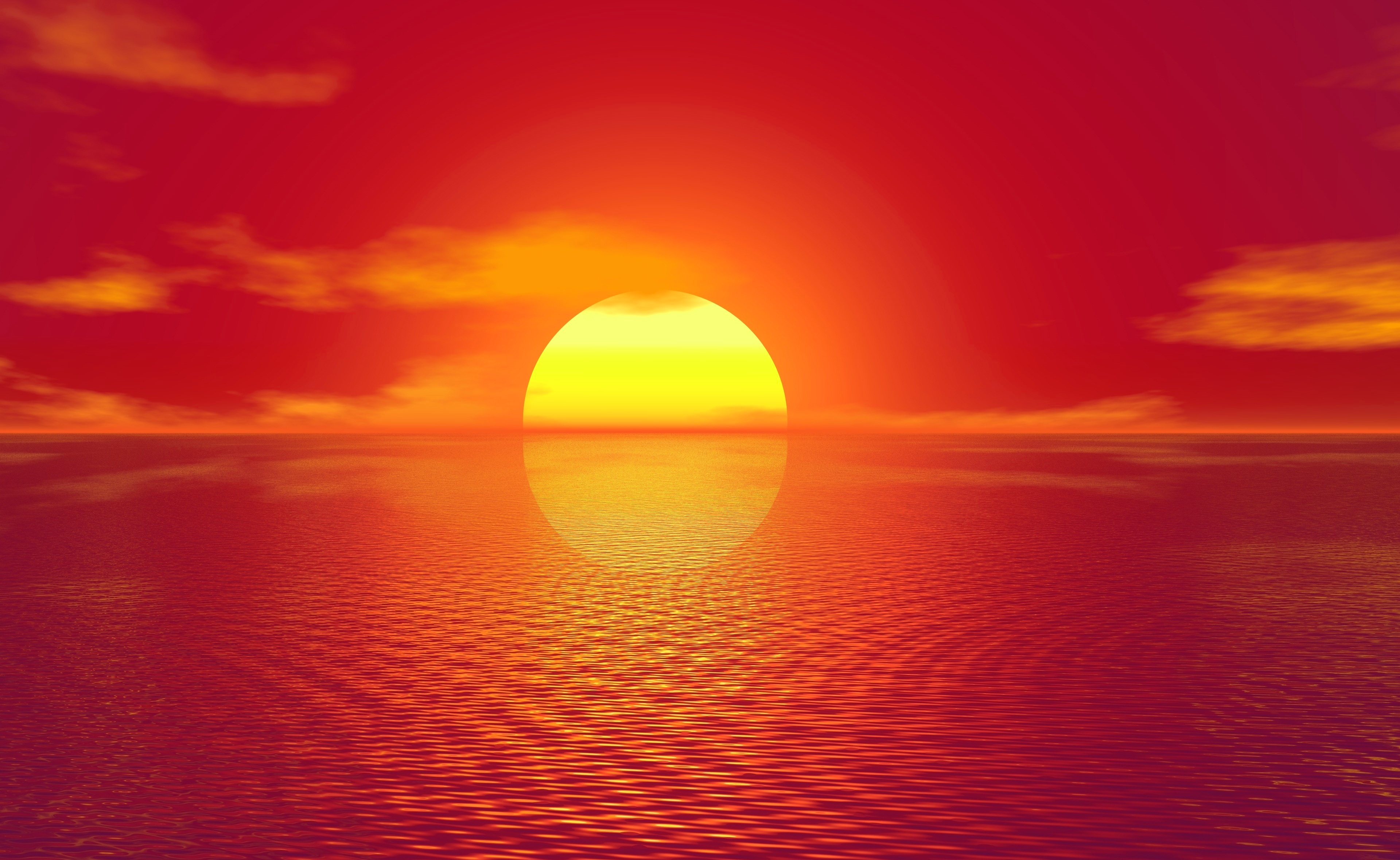 Download mobile wallpaper Sunset, Sun, Horizon, Reflection, Artistic, Orange (Color) for free.