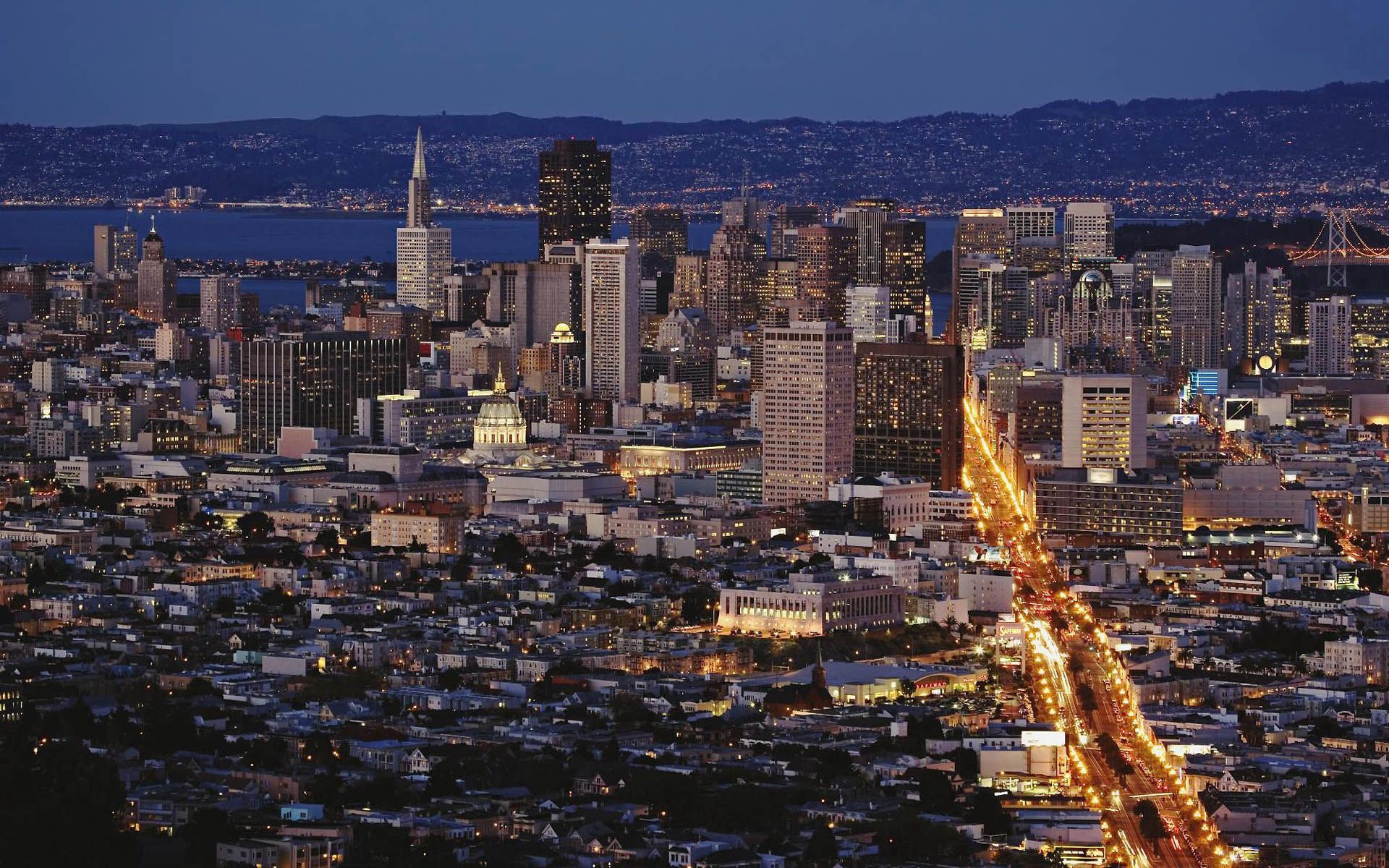 Скачать картинку Горизонт, Сан Франциско, Города, Калифорния, Строительство, Свет, Сша в телефон бесплатно.