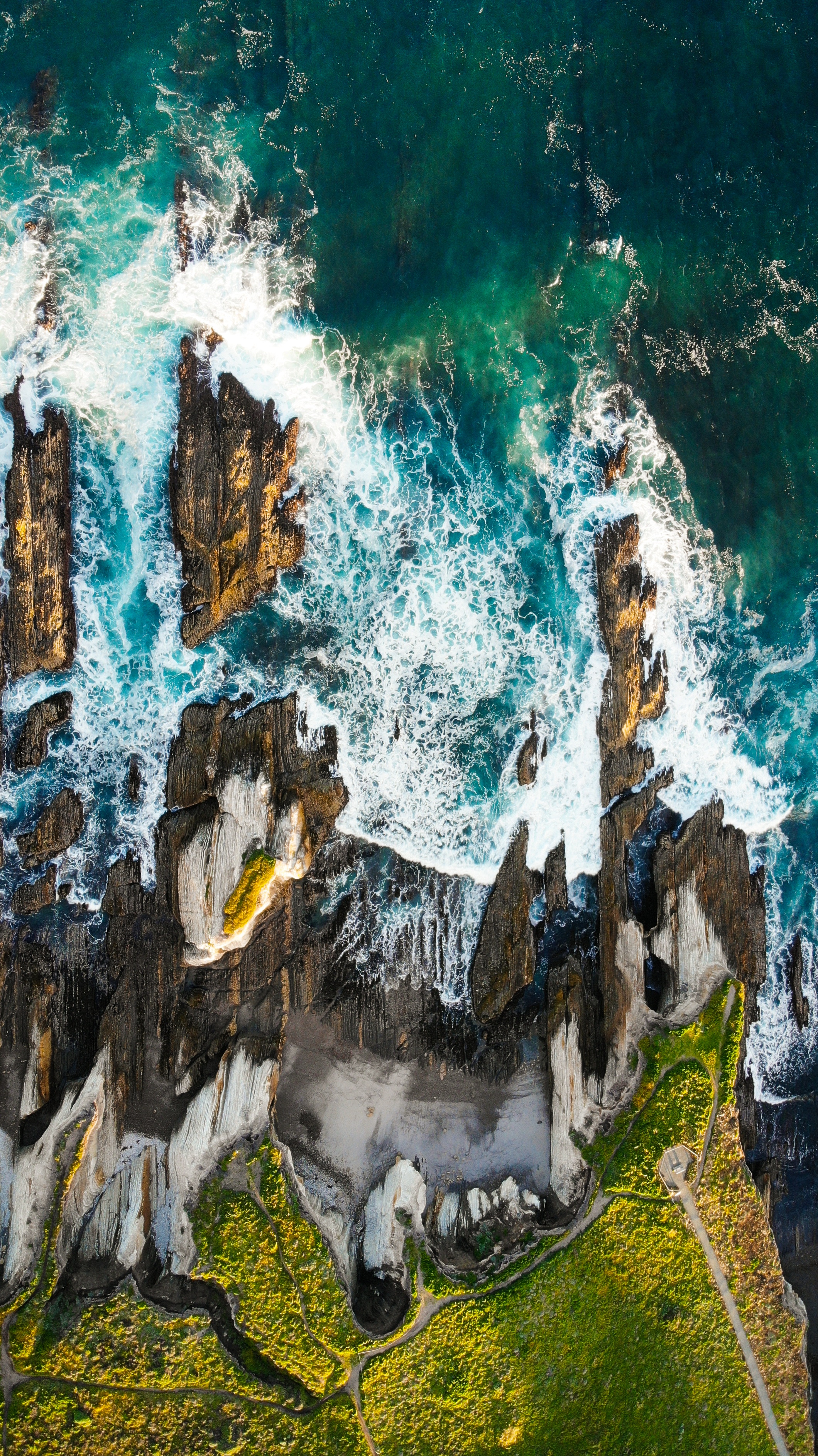 nature, waves, view from above, shore, bank, ocean, surf